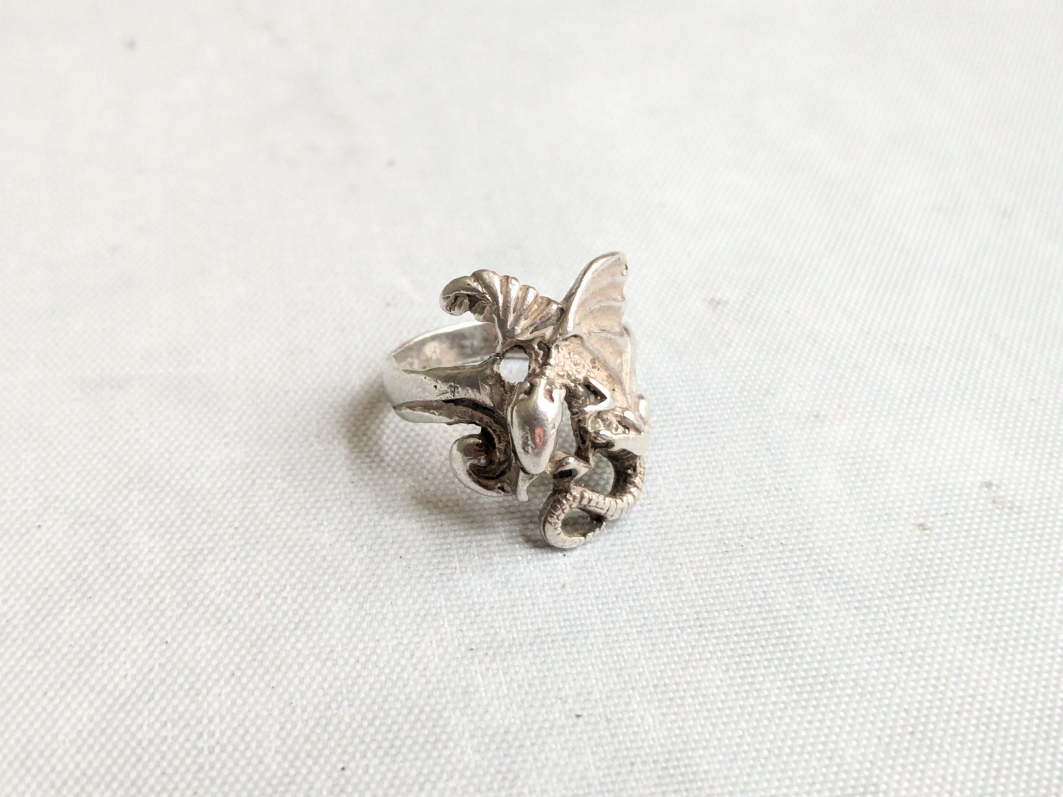 Jewelry Vintage Sterling Silver Dragon Ring 6 Wings Size ONE SIZE - 2 Thumbnail
