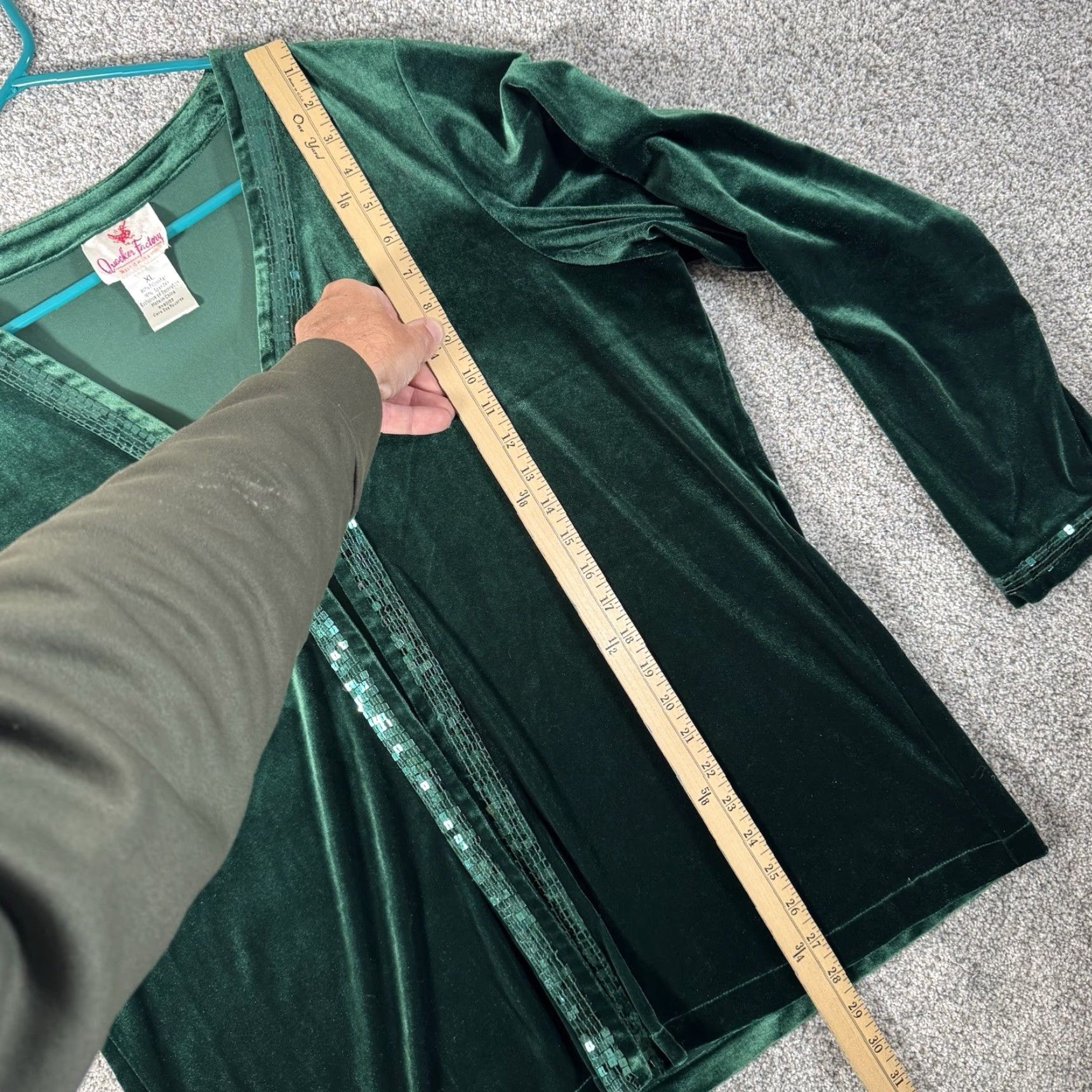 Quacker Factory Quacker Factory Cardigan XL Open Front Green Velour Sequin Sparkle Holiday Party Womens Size XL / US 12-14 / IT 48-50 - 3 Thumbnail