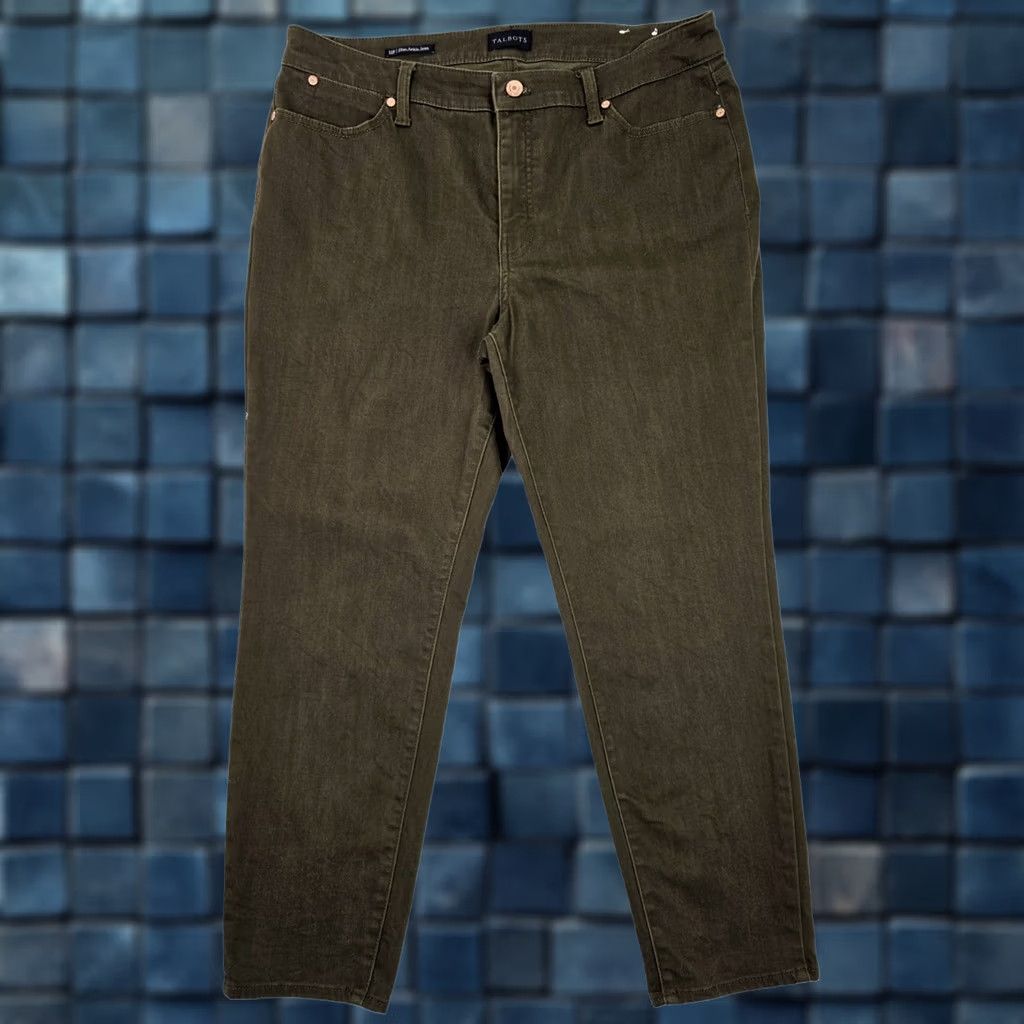 Talbots TALBOTS Slim Ankle Jeans Women 12P Petite Olive Green EUC - 34x25.5 Stretch Denim Slimming 5-Pocket Gift? Size 34" / US 12 / IT 48 - 1 Thumbnail