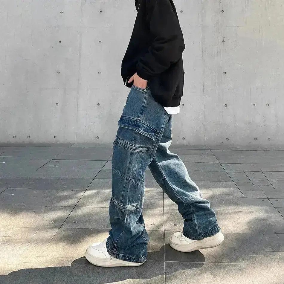 Japanese Brand Cargo Jeans Big Pocket Loose Vaqueros Pantalones Hombre Size US 32 / EU 48 - 2 Thumbnail