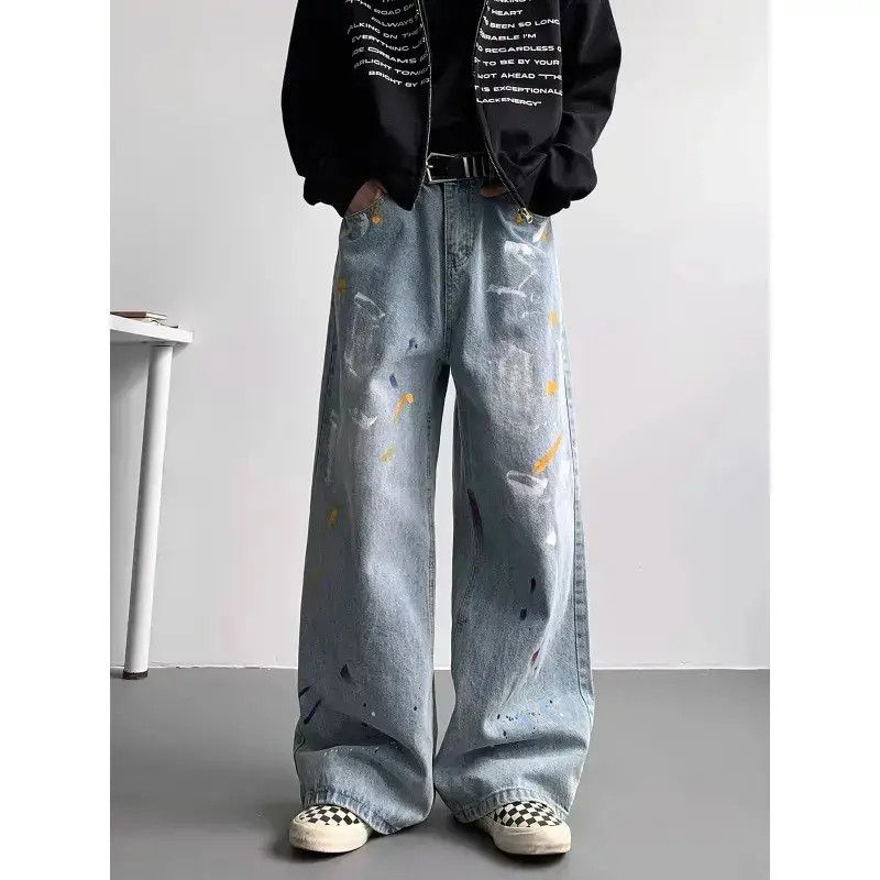 Japanese Brand Retro loose straight leg wide leg graffiti jeans Size US 32 / EU 48 - 1 Thumbnail