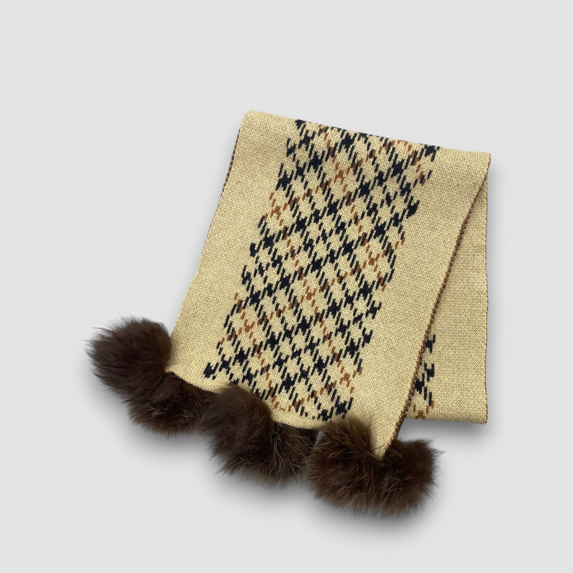 DAKS Vintage DAKS Scarf Muffler Wool Plaid Check Pom Pom Scarves Size ONE SIZE - 2 Thumbnail