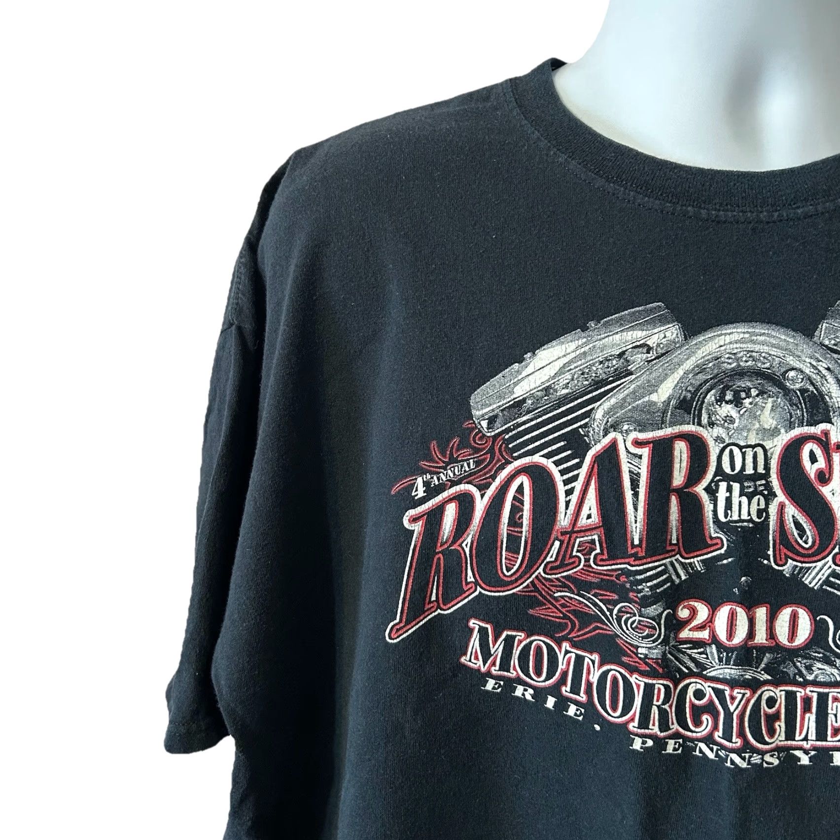 Gildan VINTAGE Roar On The Shore Motorcycle Rally 2010 Shirt Men 2XL Black Graphic Tee Harley Biker Gildan Ultra Cotton Size US XXL / EU 58 / 5 - 6 Thumbnail