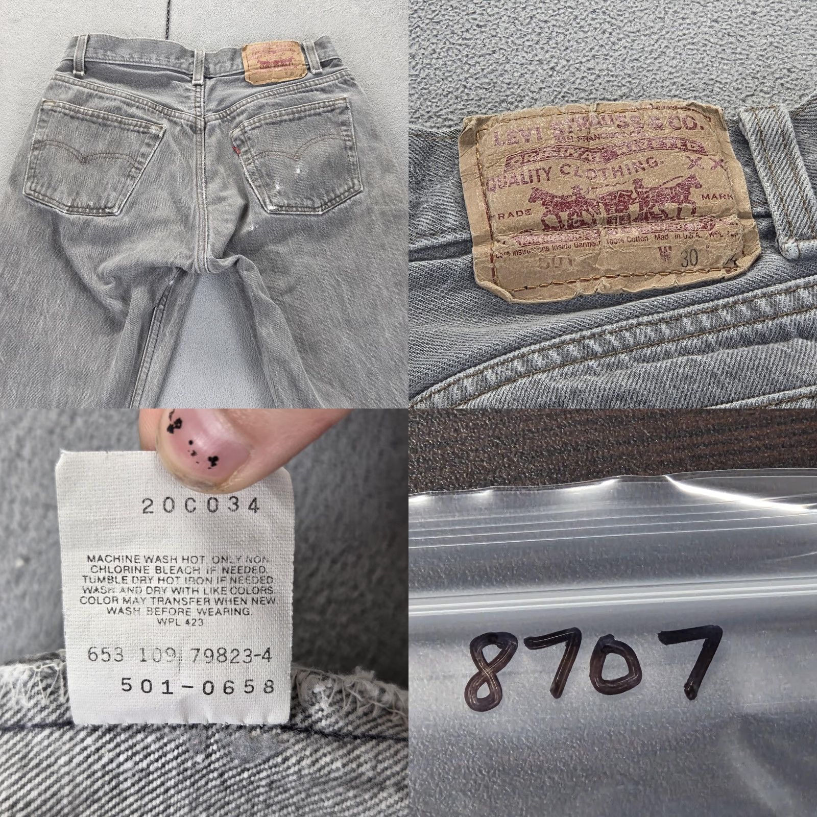 Levi's VTG Levi's 501 Jeans Mens Gray Wash Straight Button Fly 27x32 Denim Cotton Distressed Pockets USA 501-0658 Mens Vest? Size US 27 - 10 Thumbnail