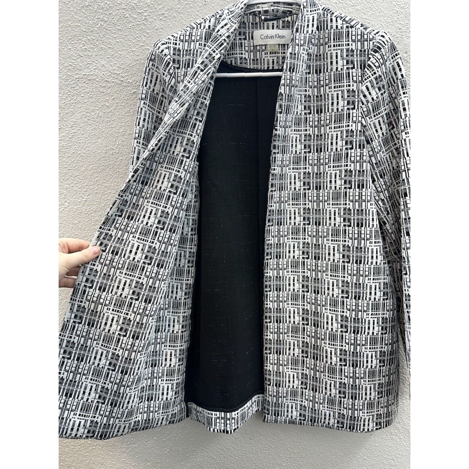 Calvin Klein Calvin Klein Womens Blazer Size 6 Black White Abstract Open Front Geometric Classic Jacket Womens Size M / US 6-8 / IT 42-44 - 5 Thumbnail