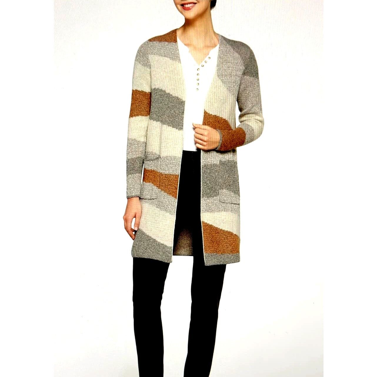 Other Fortune & Ivy Layla Open Cardigan Cream Tan Grey size L Size L / US 10 / IT 46 - 3 Thumbnail