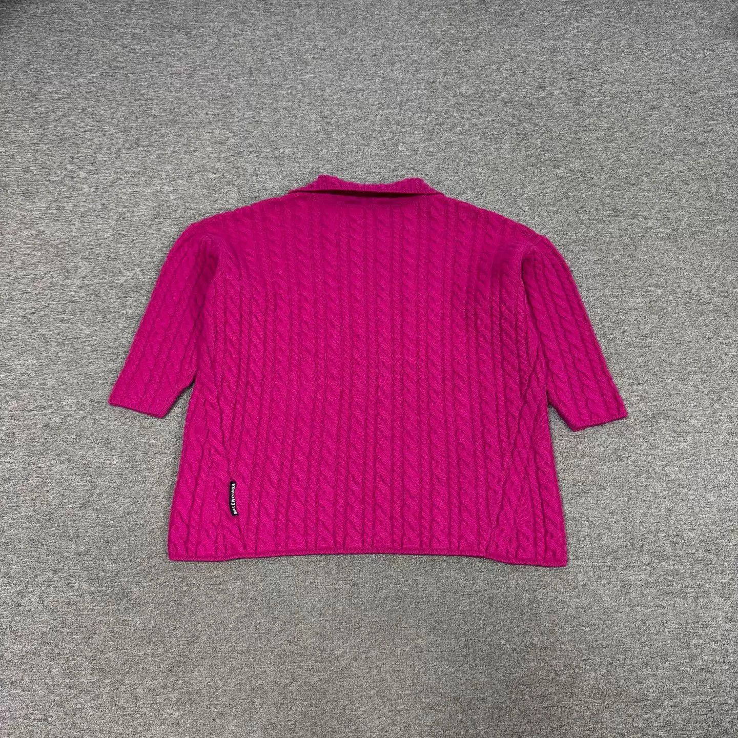 Balenciaga Balenciaga Magenta Cable-Knit V-Neck Mid-Sleeve Sweater XS Size XS / US 0-2 / IT 36-38 - 2 Thumbnail