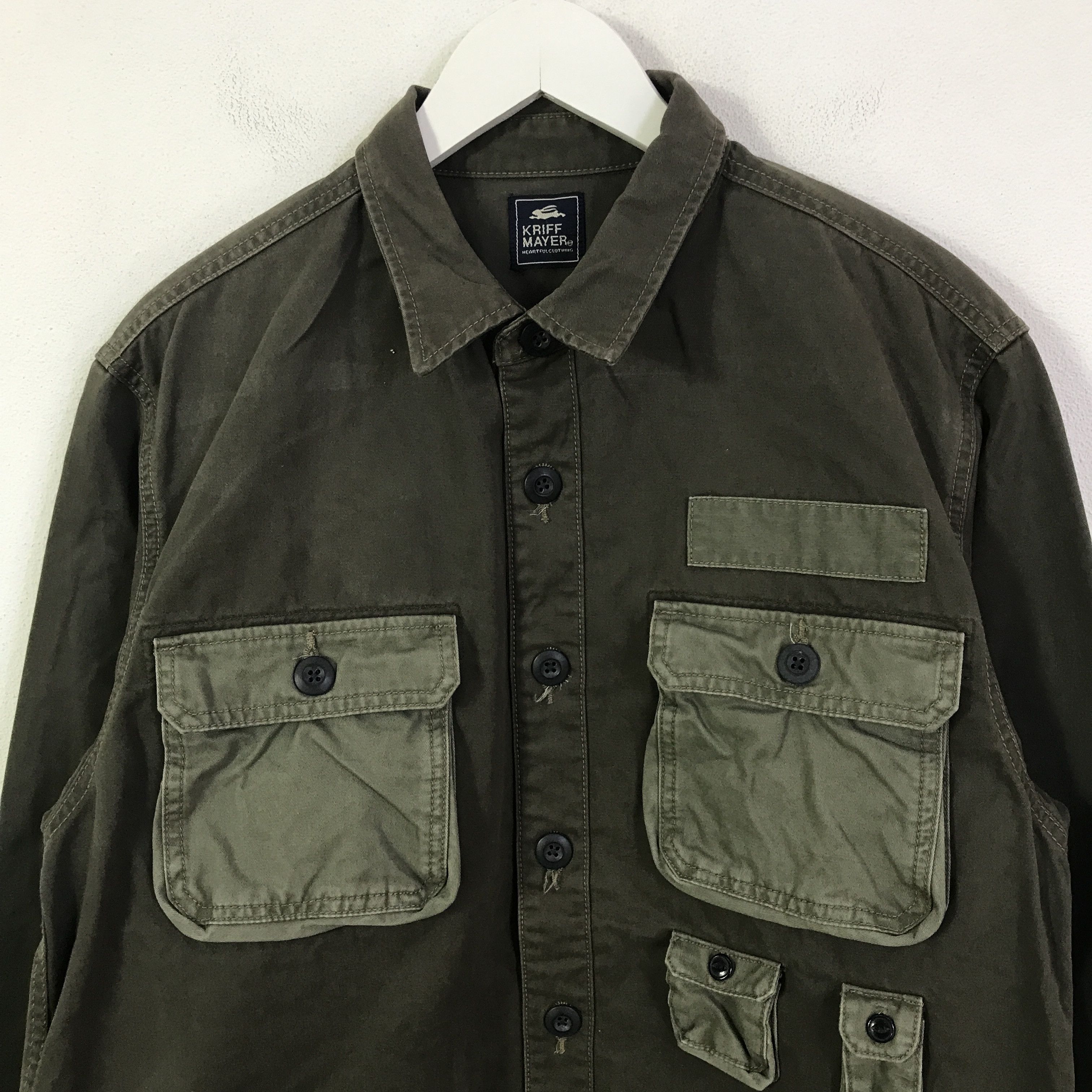 Japanese Brand kriff mayer green army style button up shirt K116B22 Size US M / EU 48-50 / 2 - 2 Thumbnail