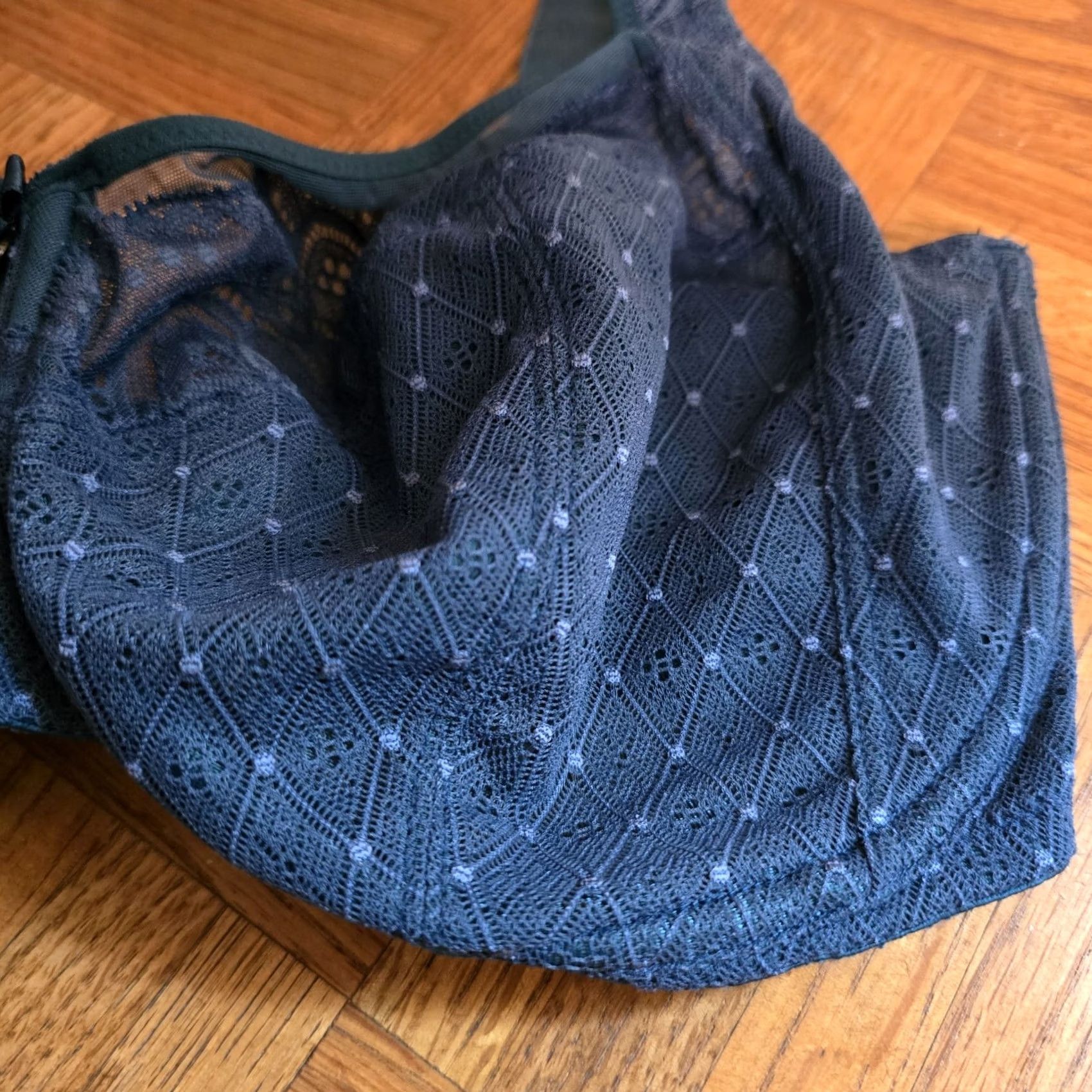 Vintage Rosa Faia Selma Lace Unlined Bra 32J Blue Underwire Balconette Womens Size ONE SIZE - 4 Thumbnail