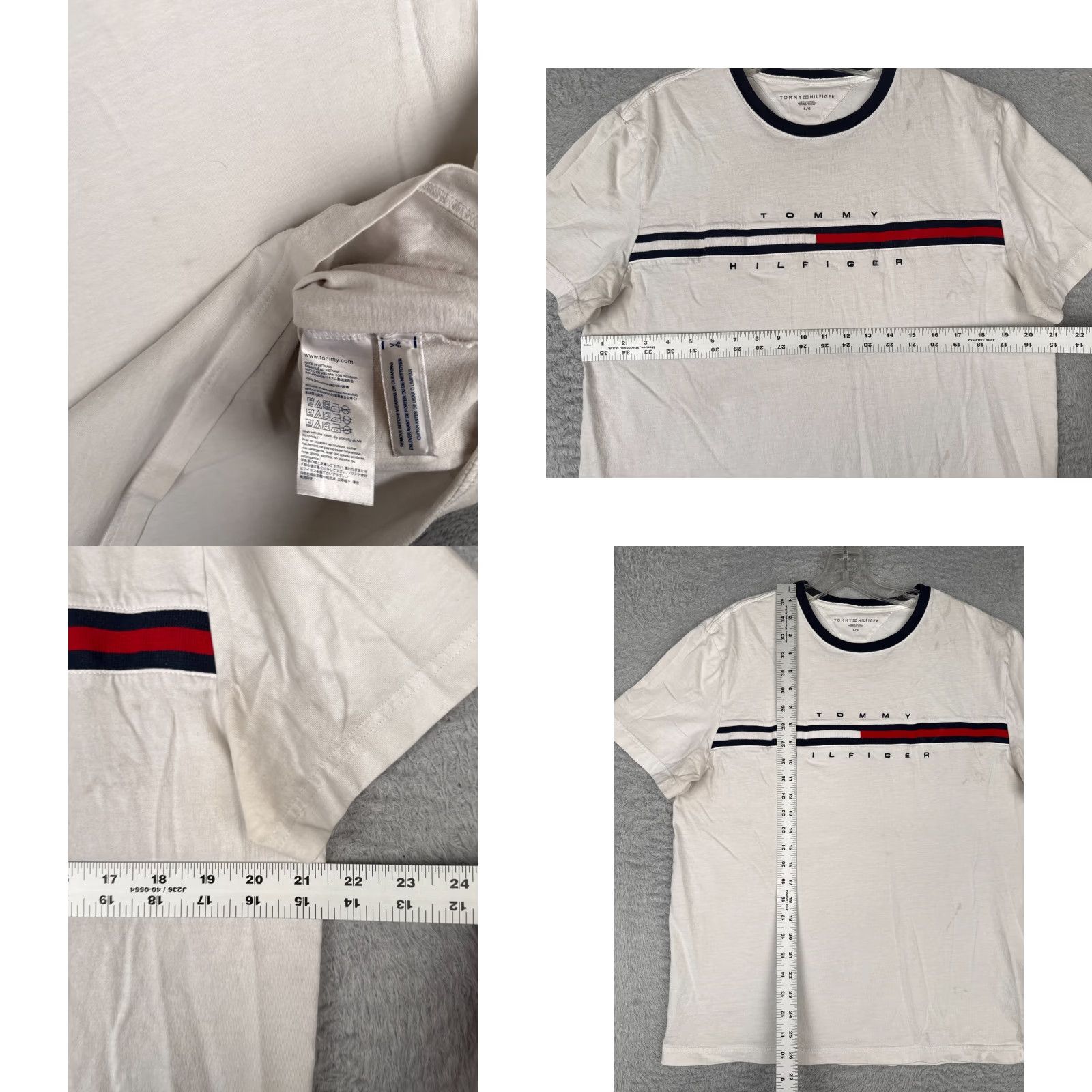 Tommy Hilfiger VINTAGE Tommy Hilfiger Shirt Adult Large White Crew Neck Short Sleeve 100% Cotton READ Size US L / EU 52-54 / 3 - 8 Thumbnail