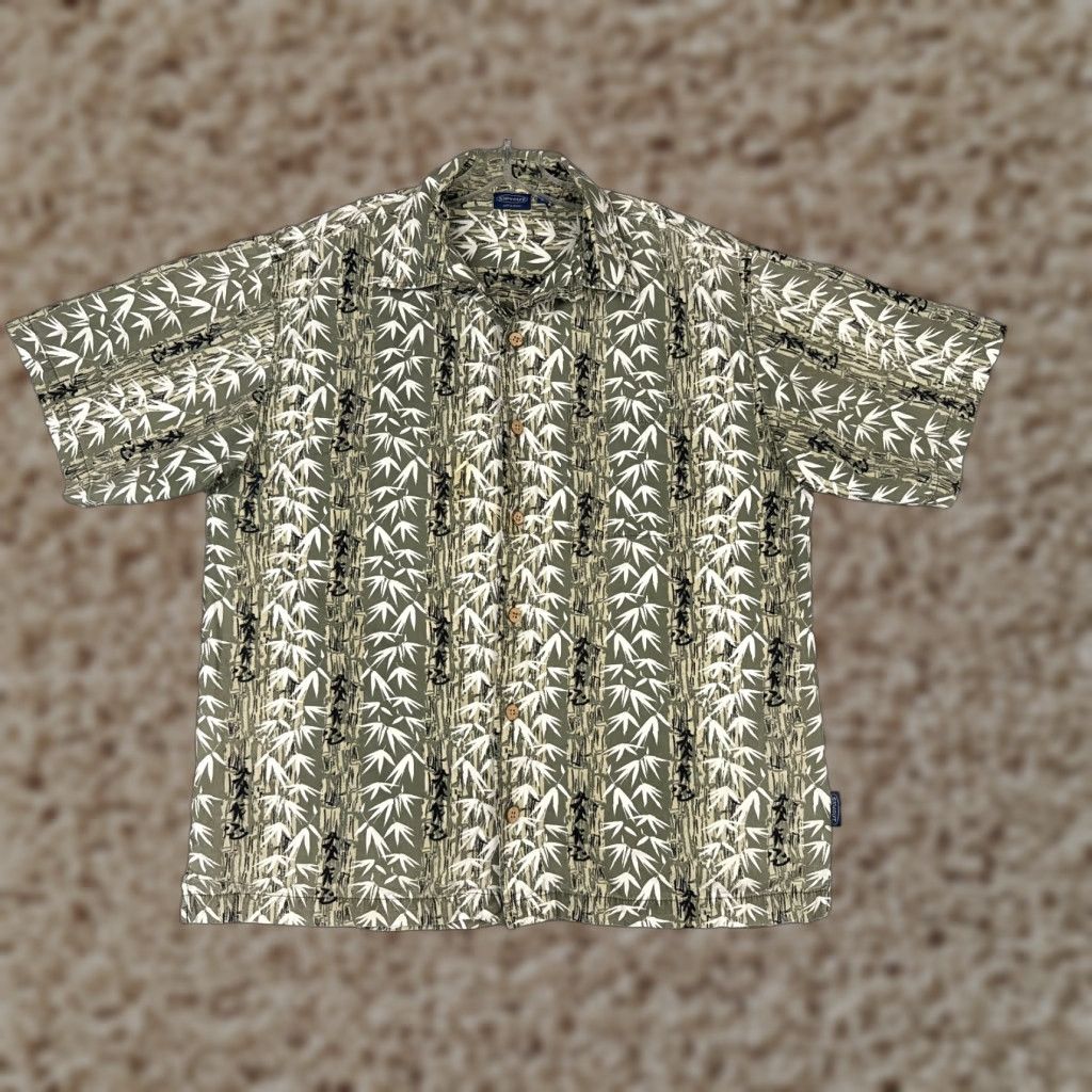 Sideout Sideout Shirt Mens Large Green White Bamboo Tree Leaf Rayon Blend Hawaiian Size US L / EU 52-54 / 3 - 1 Thumbnail