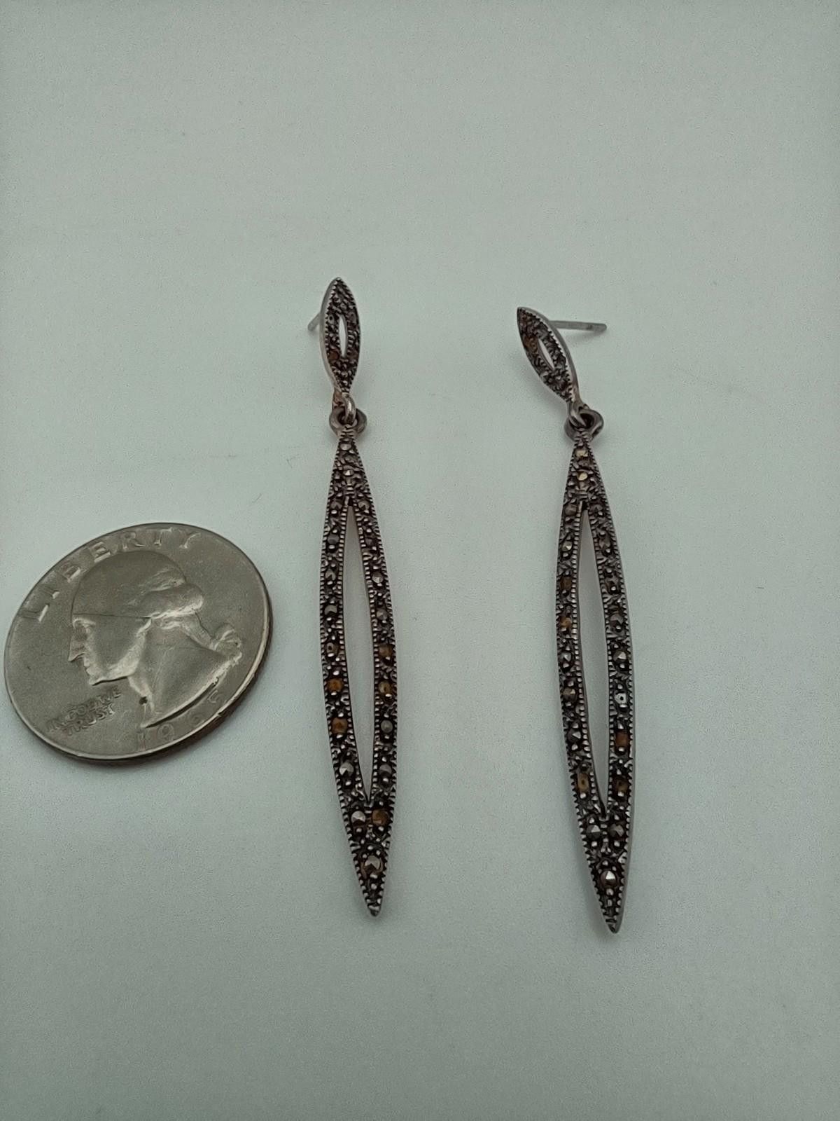 The Unbranded Brand Sterling Marcasite Long Dangle Earrings Art Deco 925 Size ONE SIZE - 3 Thumbnail