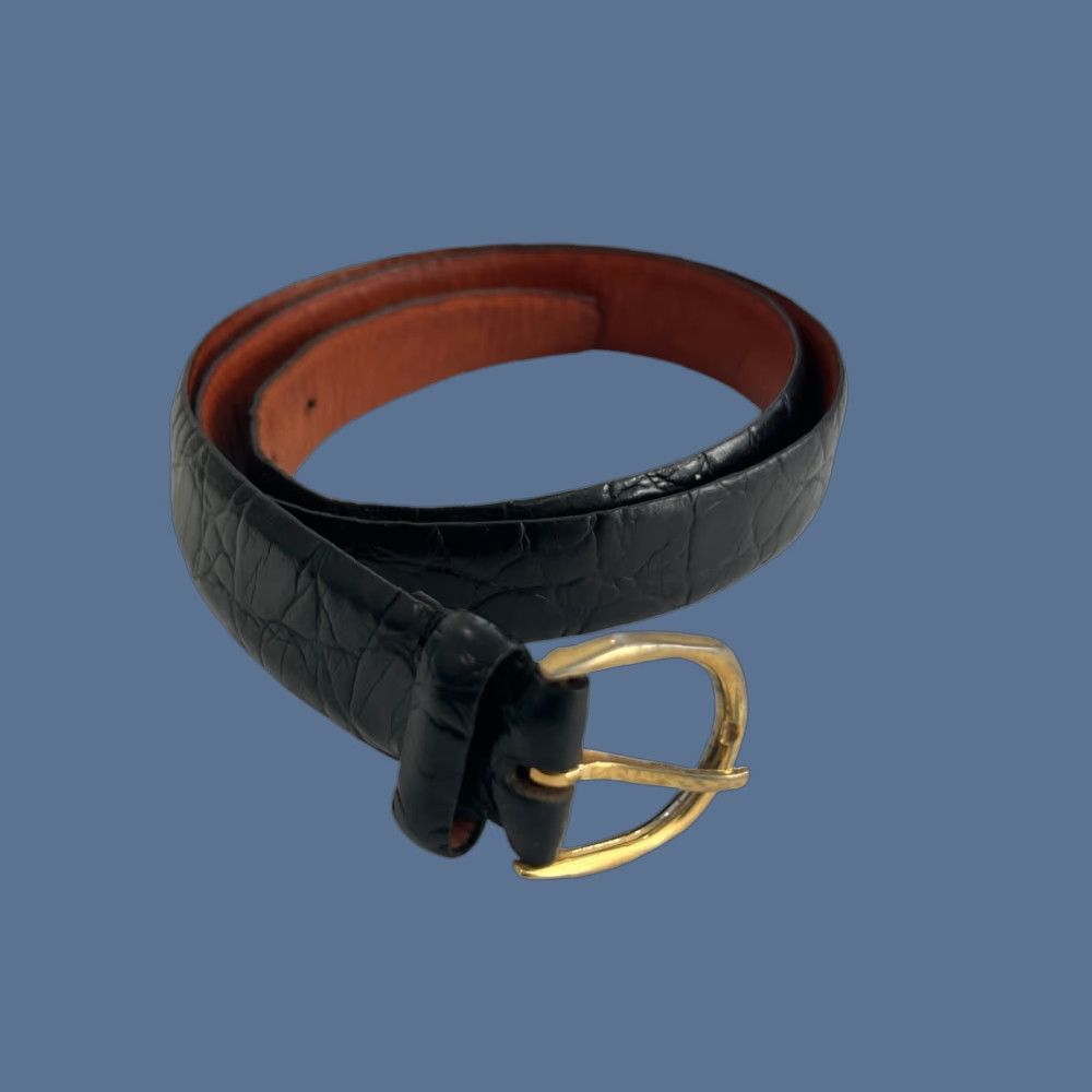 Vintage VINTAGE Brown Leather Textured Belt Brass Buckle Size 36 90s Men Belt Brown Leather Western Belt Mens 90s City Classic Designer Size ONE SIZE - 1 Thumbnail
