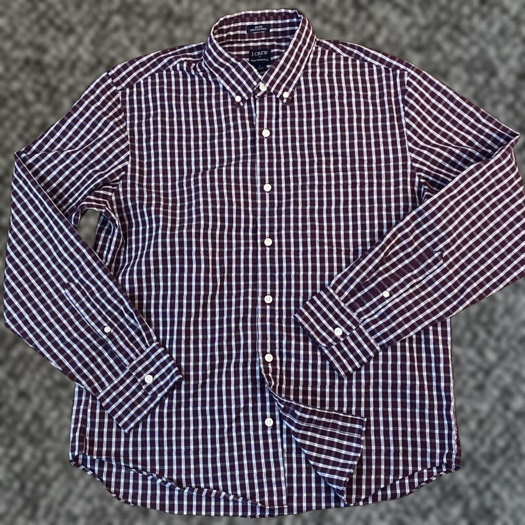 J.Crew J. Crew Performance Shirt Mens Large Slim Untucked Maroon Navy Check Button Down Shirt Size US L / EU 52-54 / 3 - 1 Thumbnail
