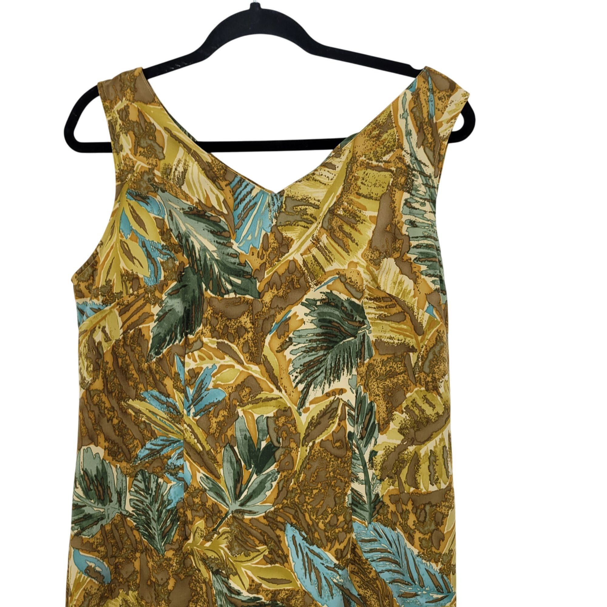 Vintage Vtg Mini Shift Dress Sz 10 Leaf Print Sleeveless V-Neck Brow Size L / US 10 / IT 46 - 5 Thumbnail