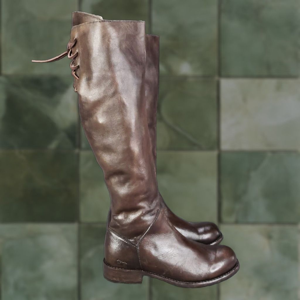 Bed Stu Manchester Riding Boots Women's Size 7.5 Brown Distressed Knee High Leather Block Heel Shoes