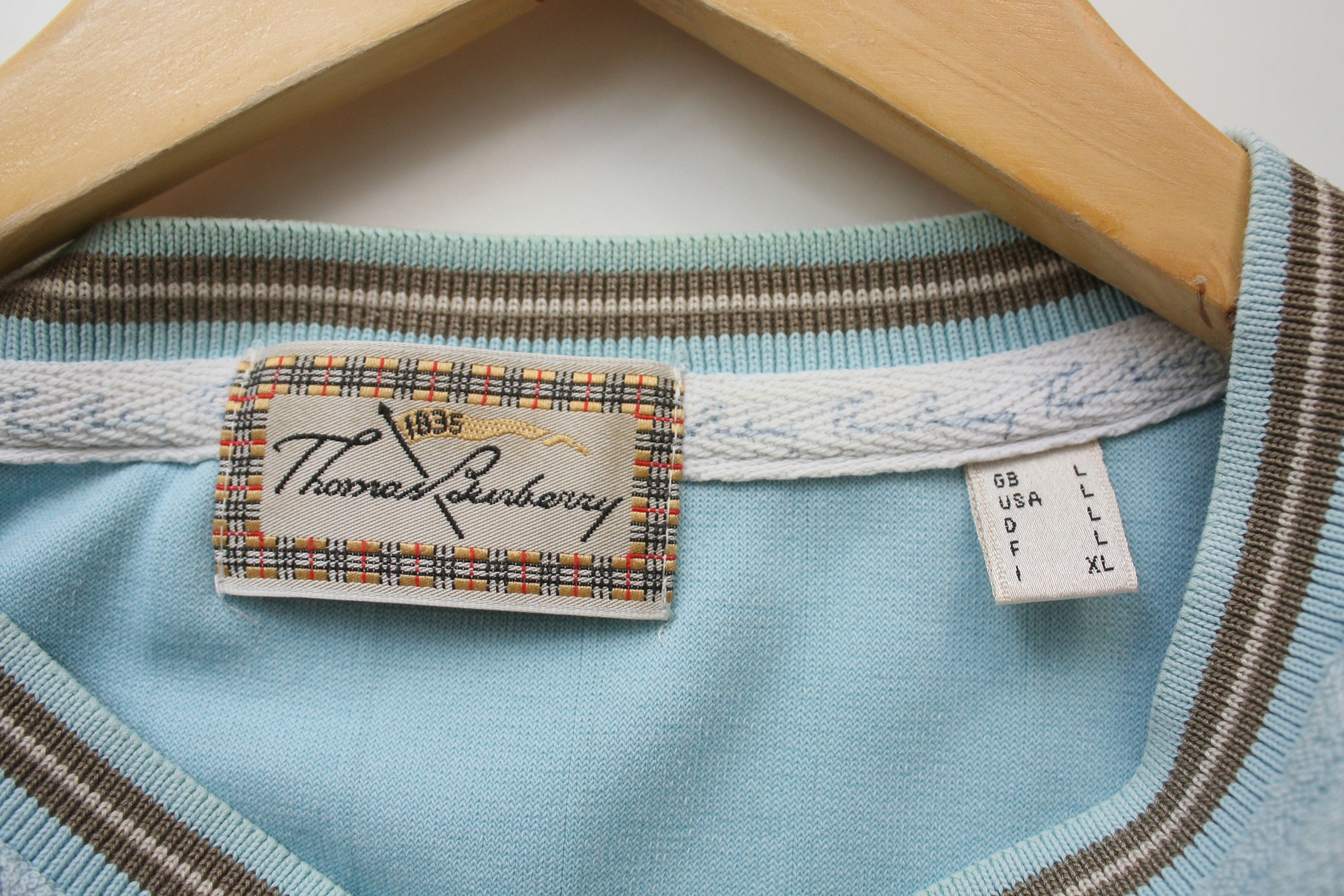 Burberry Thomas Burberry Velour Blue V-Neck T-Shirt Large Size US L / EU 52-54 / 3 - 4 Thumbnail