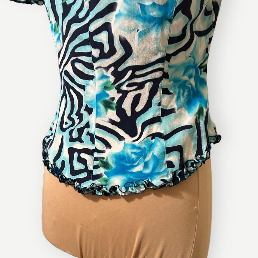 Escada Escada Silk Blouse IT 34 US 4 Blue Abstract Print Gold Butto Size S / US 4 / IT 40 - 5 Thumbnail