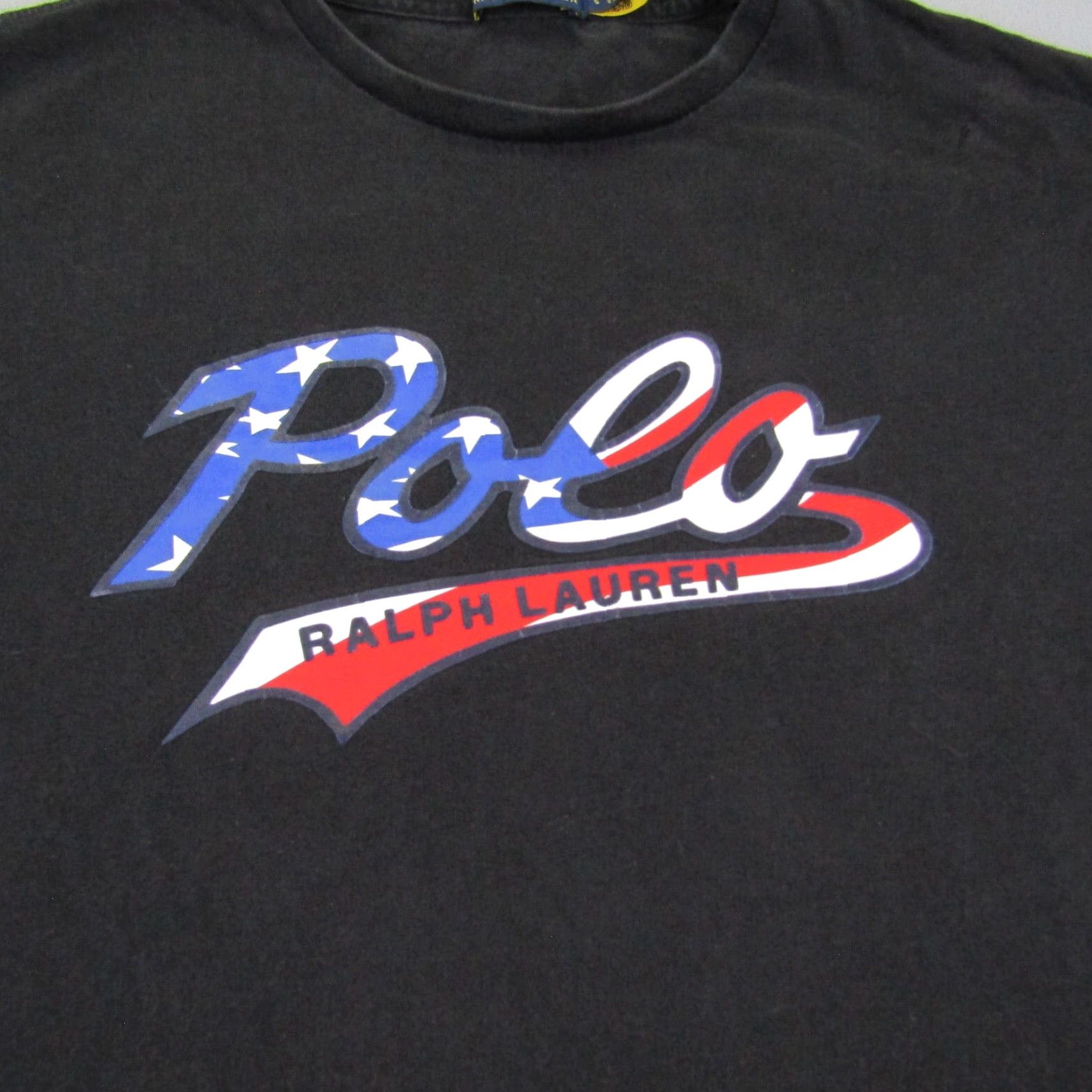 Polo Ralph Lauren VINTAGE Polo Ralph Lauren Shirt Mens Large Black USA Flag Stars Stripes Tee 90s USA Mens Large Black Polo Shirt Size US L / EU 52-54 / 3 - 2 Thumbnail