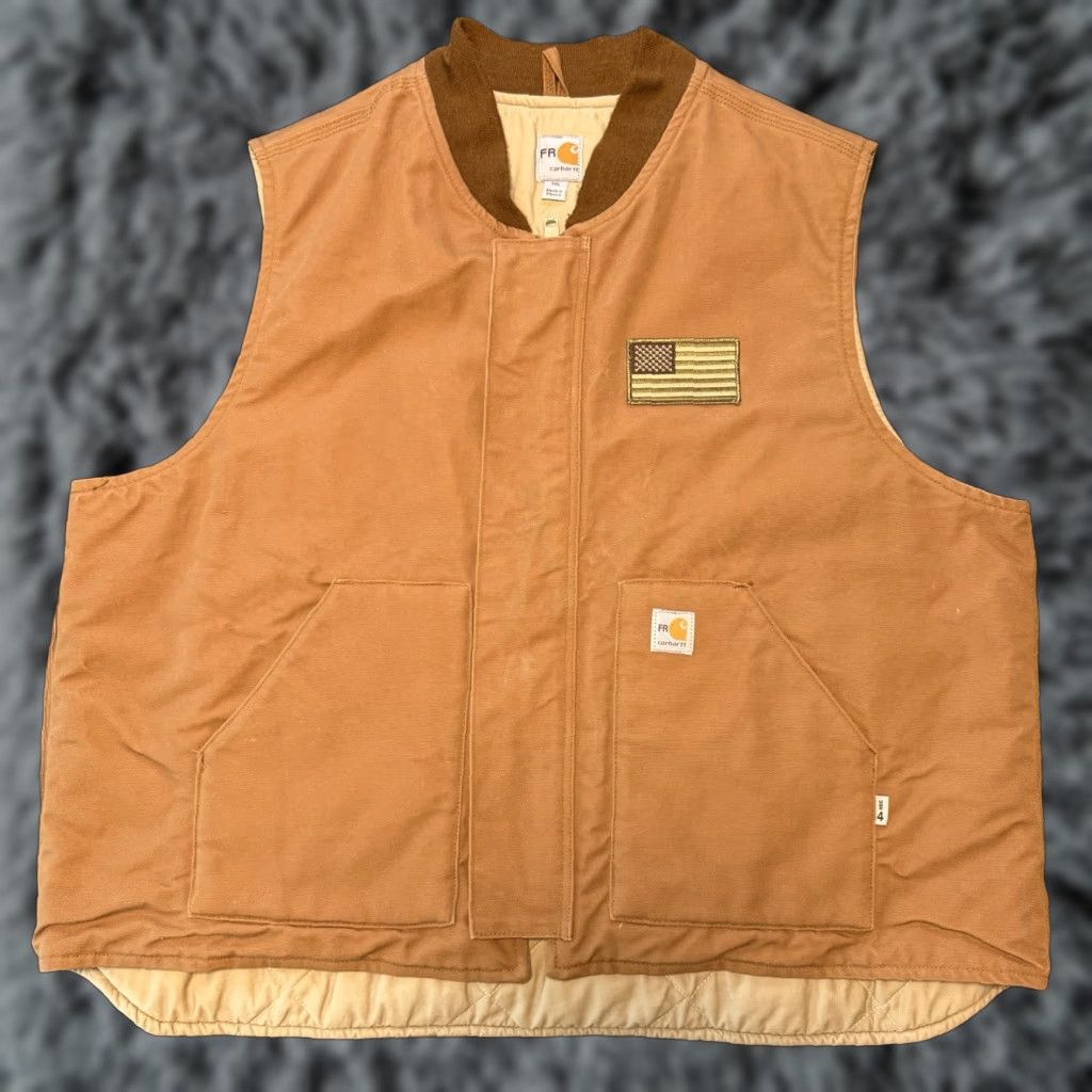 Carhartt Carhartt Vest FR Flame-Resistant Quilted Lined Duck Men 3XL FRV036 BRN USA Flag Size US XXL / EU 58 / 5 - 1 Thumbnail