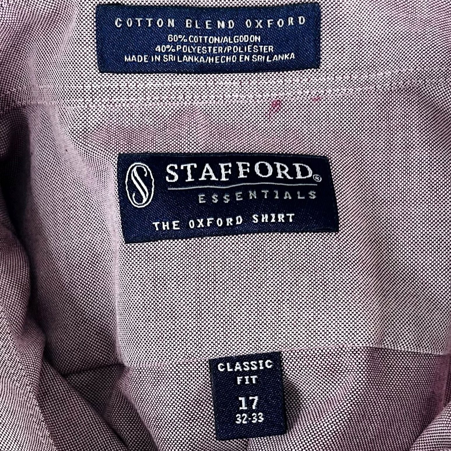 Stafford Stafford Dress Shirt Oxford Classic Fit 32/33 17 Red Cotton Blend Formal Mens Size 46R - 3 Thumbnail