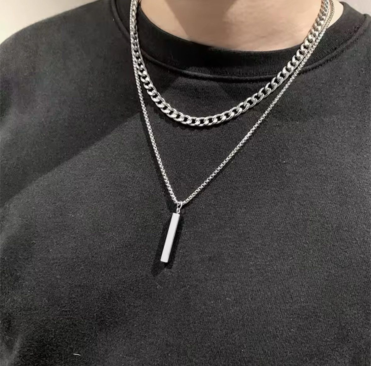 Jewelry Necklace Geometry Stainless Steel Cuban Necklace Size ONE SIZE - 3 Thumbnail