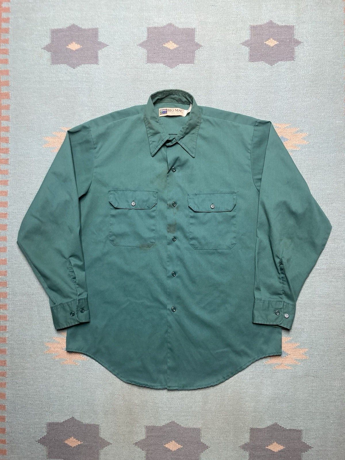 Vintage 80s Big Mac work shirt chino twill workwear worn L/XL Size US XL / EU 56 / 4 - 1 Thumbnail