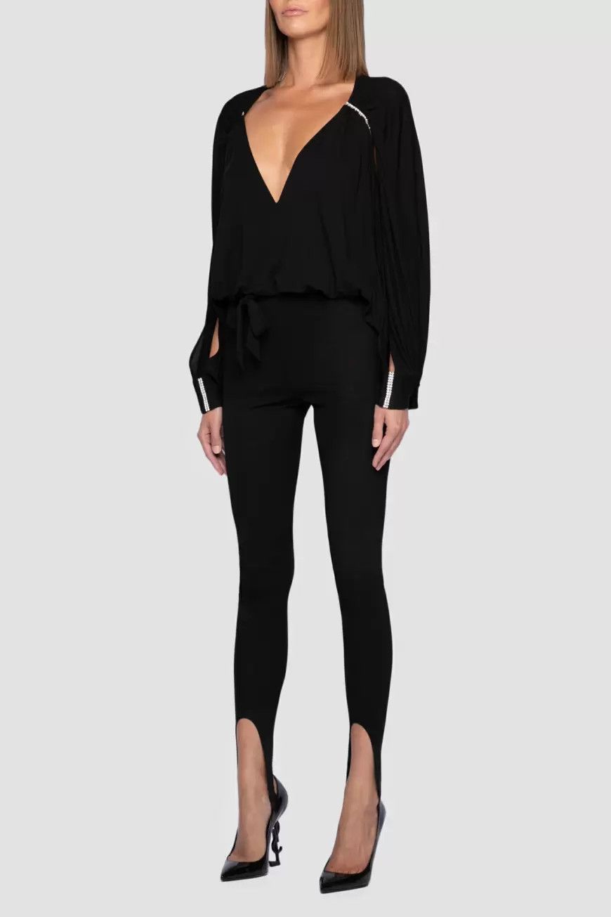 Saint Laurent Paris o1s1wg111024 Sleeved Catsuit Crepe Jersey Jumpsuit Black Size 25" / US 0 / IT 36 - 2 Thumbnail