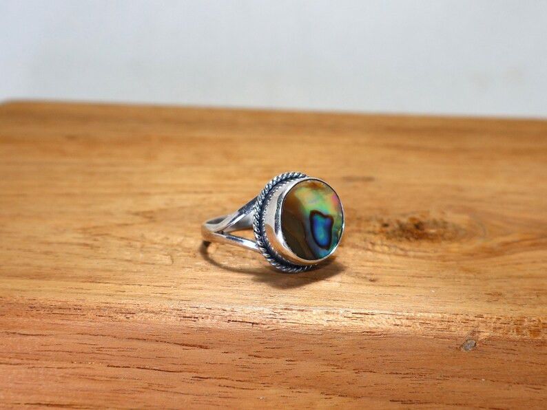 Handmade Abalone Shell Sterling Silver Ring: Handmade Jewelry, Gift Size ONE SIZE - 3 Thumbnail