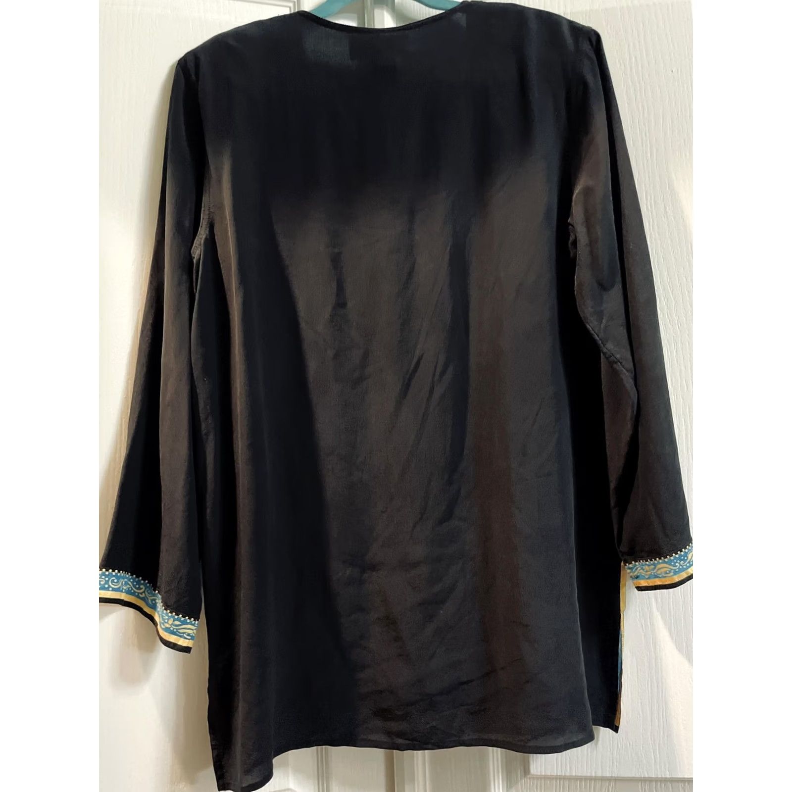 Vintage Diane Gilman Jacket Womens M Black Silk Embroidered Floral Frog Closure Kimono Style Size M / US 6-8 / IT 42-44 - 2 Thumbnail