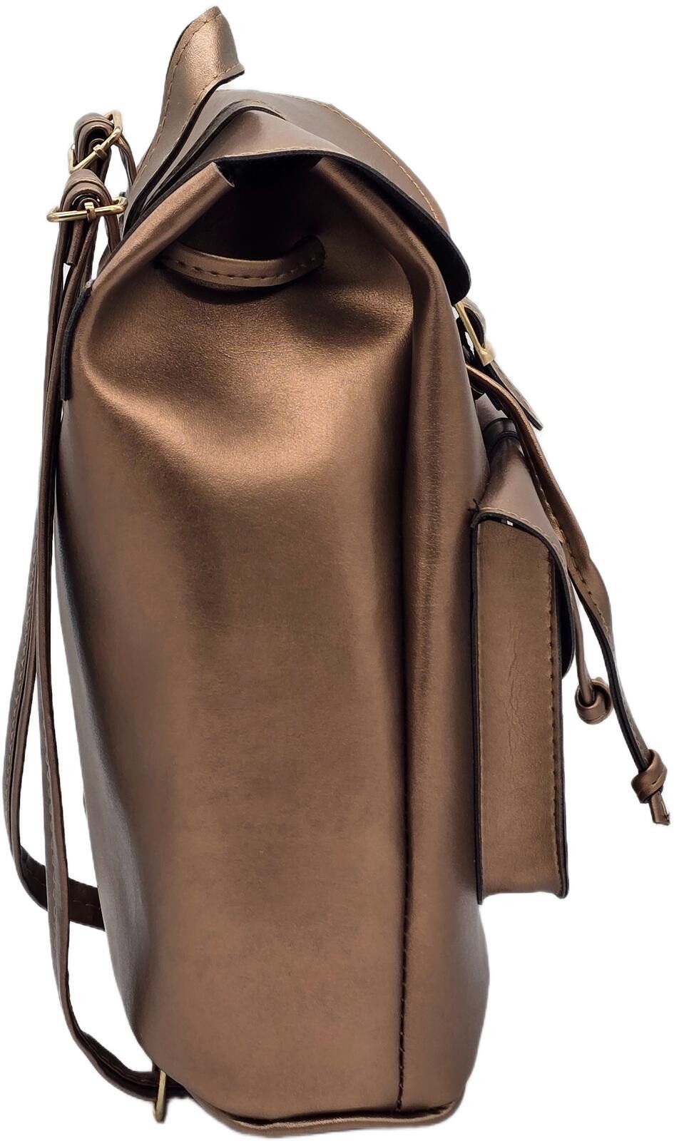 Genetic Manipulation Shinichiro Kuriya Metallic Bronze Faux Leather Backpack with Front Buckle Pock Size ONE SIZE - 3 Thumbnail