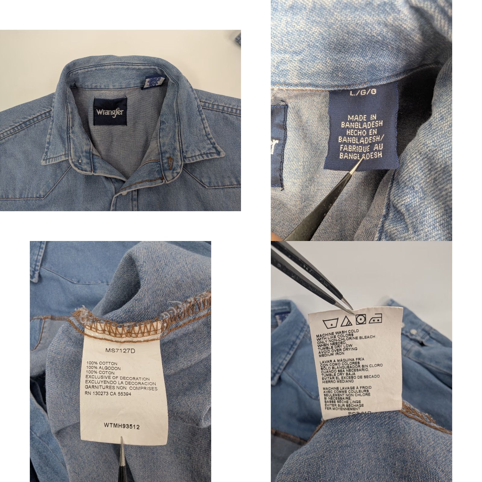 Wrangler Wrangler Cowboy Stone Wash Denim Pearl Snap Farm Work Shirt Size Large Size US L / EU 52-54 / 3 - 8 Thumbnail