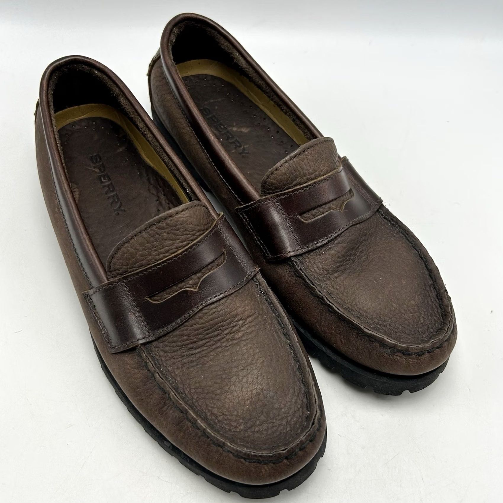 Sperry Sperry Topsider Loafer Mens 8.5 M Brown Pebbled Leather Comfort Cushioned Slip On Rubber Lug Sole Preppy 90s City College Equestrian Retro School Size US 9 / EU 42 - 2 Thumbnail