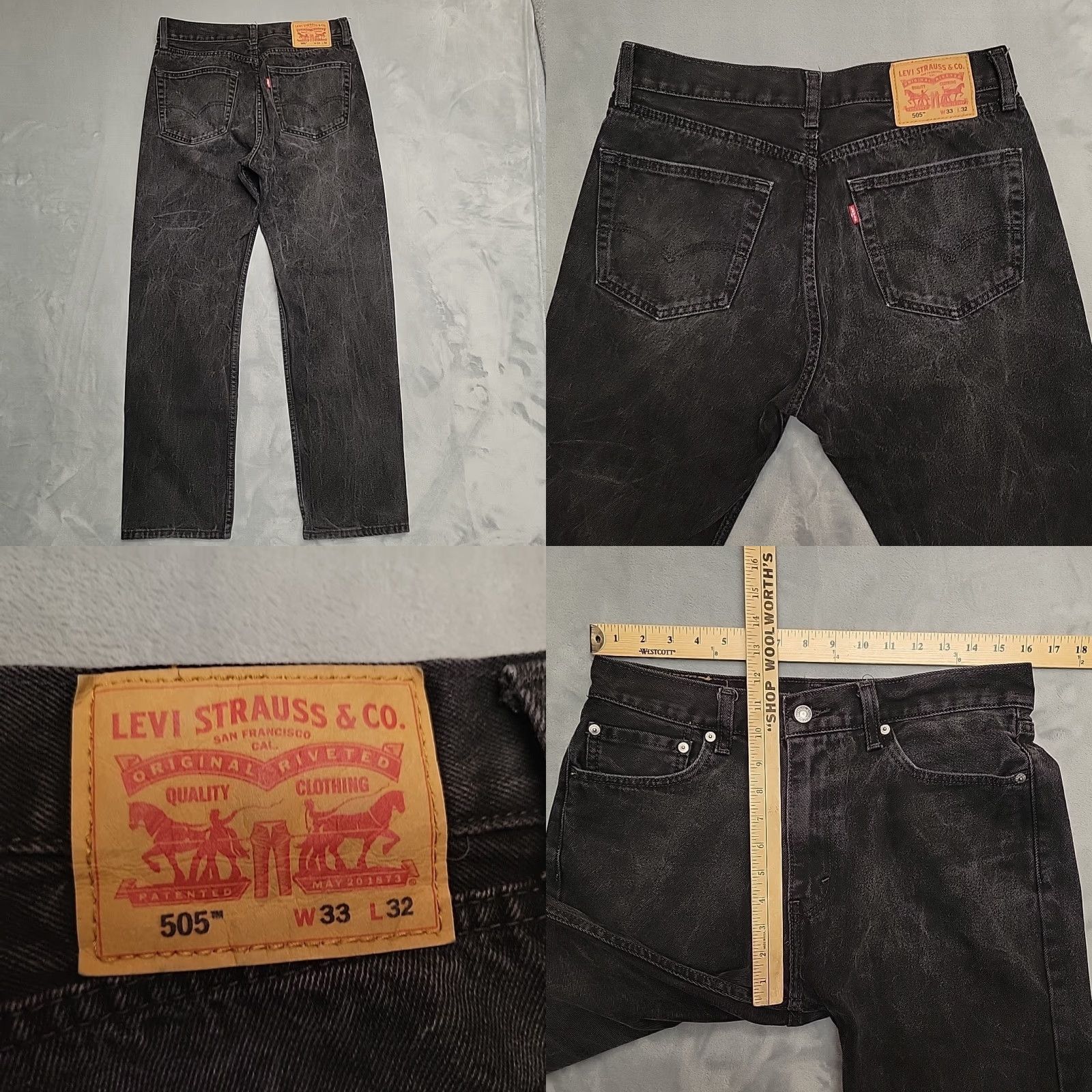Denime Levis Jeans Mens 33x32 Black 505 Denim 100% Cotton Straight Leg Casual Pants Size US 33 - 8 Thumbnail