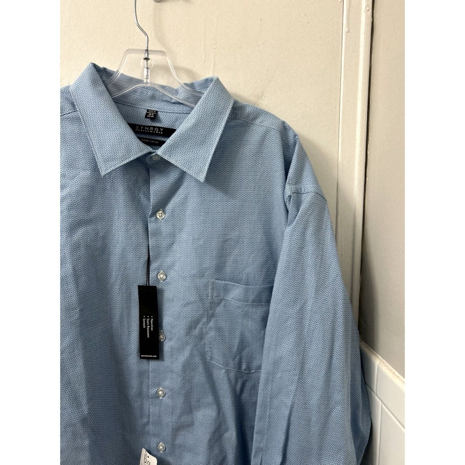 Vintage Synrgy Performance Shirt Mens 18.5 34/35 Blue Geometric Button Up NWT 5 MSRP Size US XXL / EU 58 / 5 - 4 Thumbnail