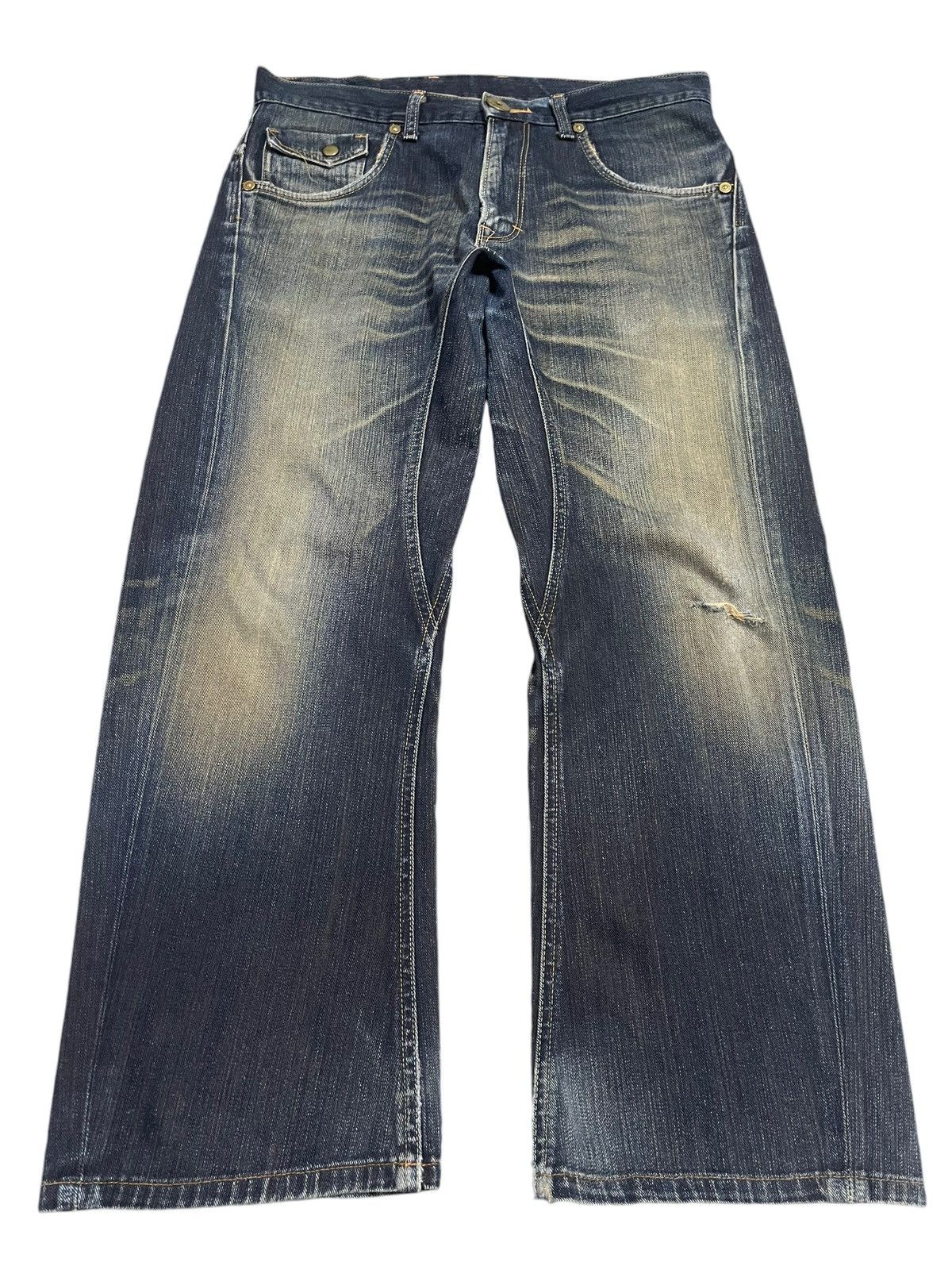 Lee Vintage Lee Cowboy Buckle Blue Wash Bleached Baggy Jeans Size US 34 / EU 50 - 1 Thumbnail