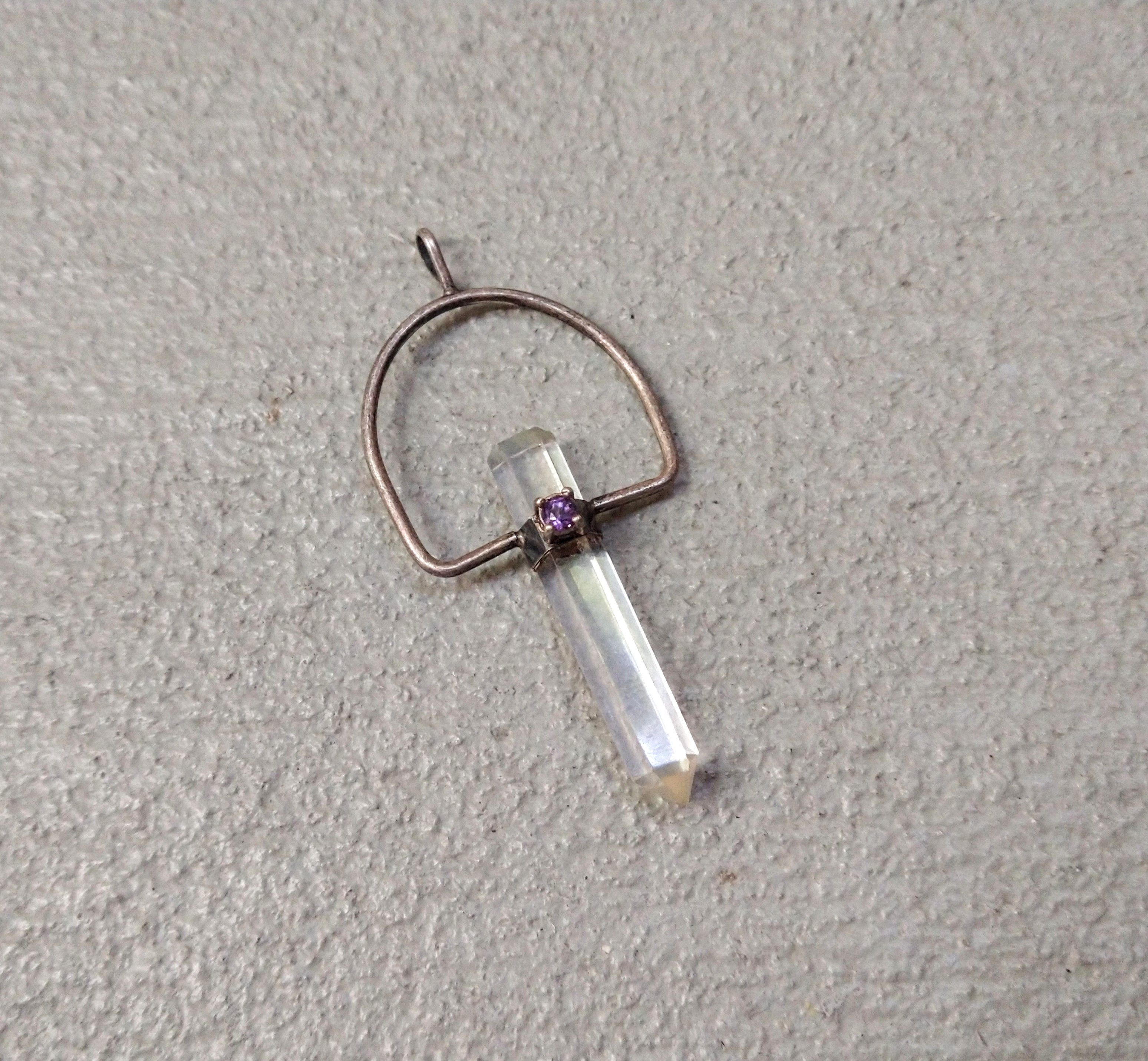 Jewelry Vintage Sterling Silver Pendant Quartz Amethyst Modern Size ONE SIZE - 1 Thumbnail