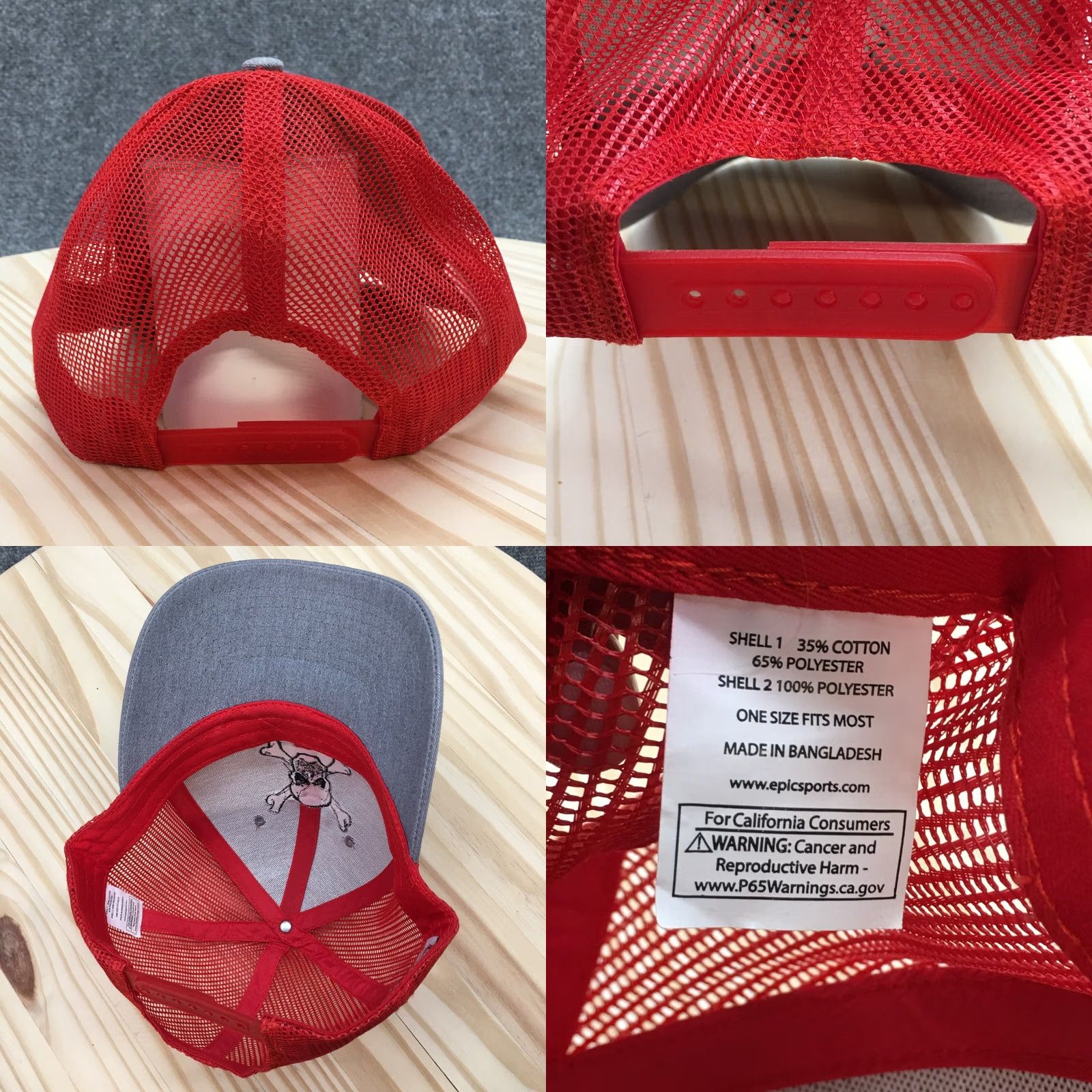 Logo 7 Sweet Caps Skull Trucker Hat Mens One Size Adjustable Gray Red Embroidered Logo Size ONE SIZE - 8 Thumbnail