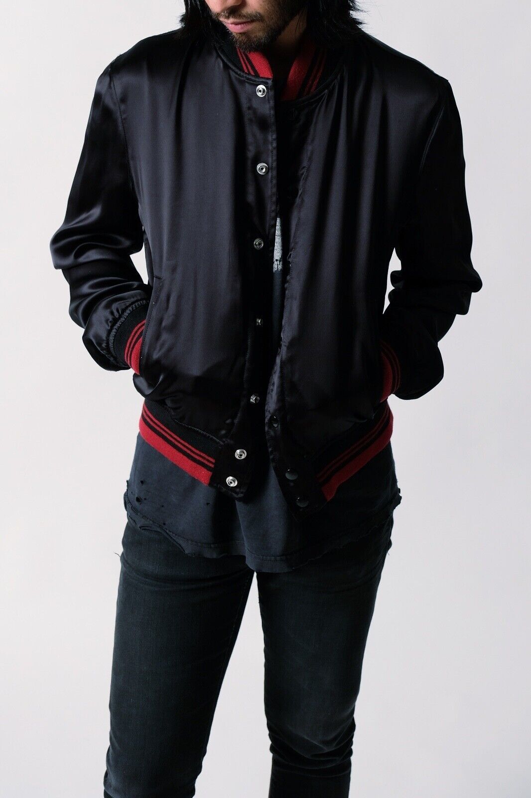 Saint Laurent Paris Black Mr X Sequin Embellished Bomber Jacket Size US S / EU 44-46 / 1 - 4 Thumbnail