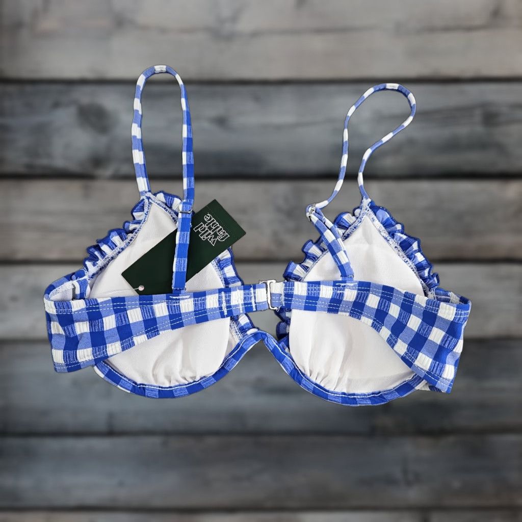 Vintage Wild Fable Bikini Top Womens XS Blue White Gingham Swim Shirtless? No. Size XS / US 0-2 / IT 36-38 - 1 Thumbnail