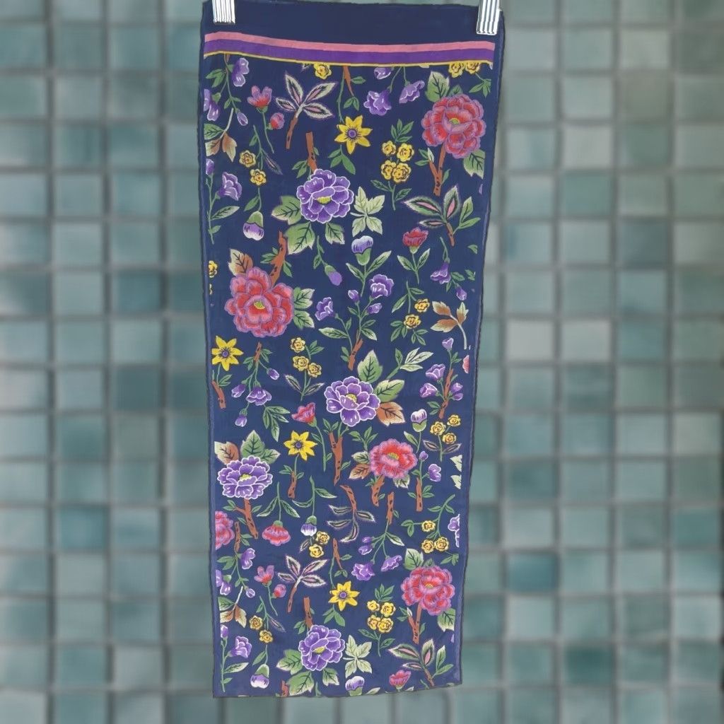 Vintage VINTAGE Cisco Women’s Blue Floral Silk Scarf Rectangle 9x50 Inch Japan Chiffon Classic Size ONE SIZE - 1 Thumbnail