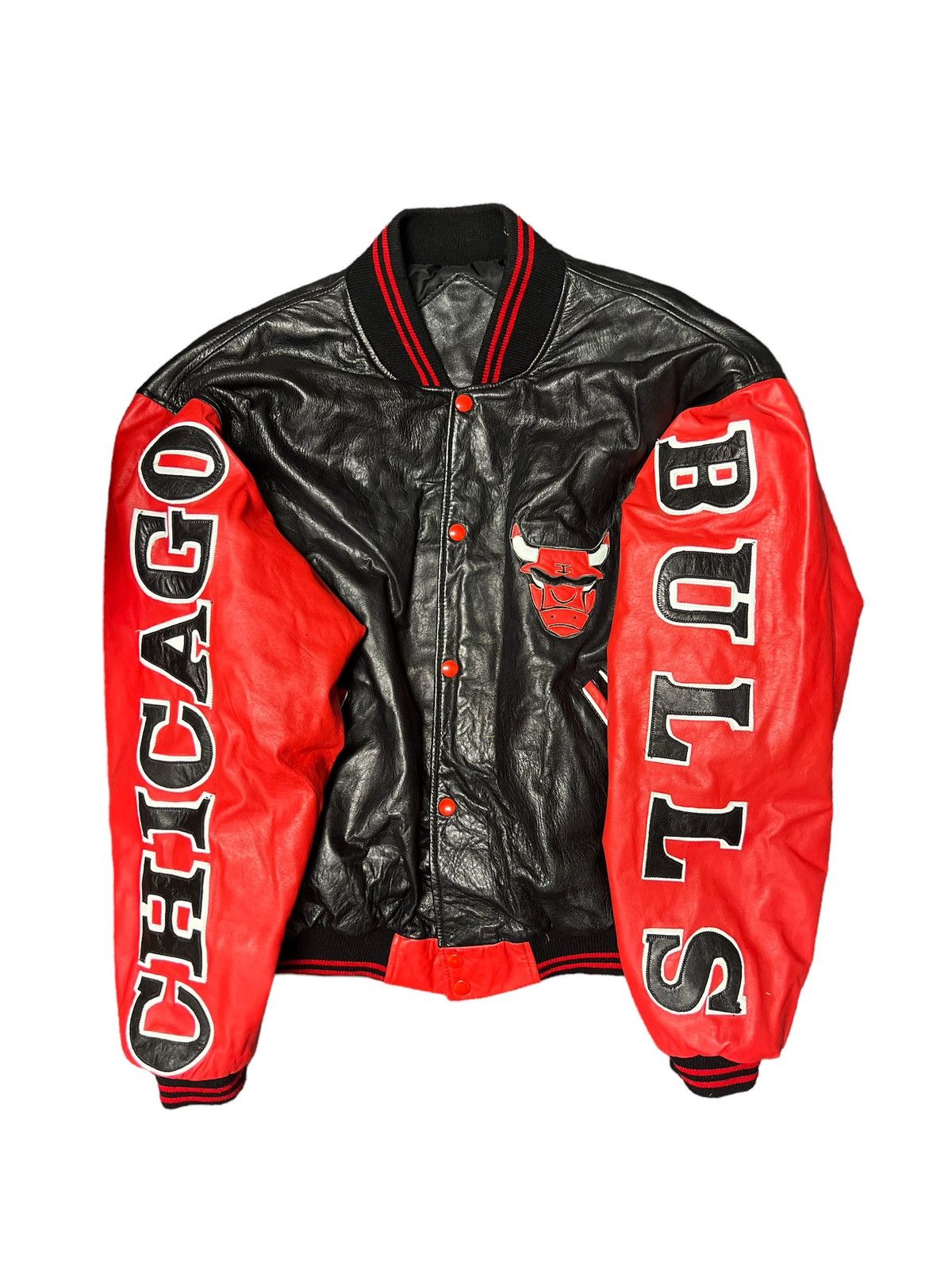 image of Vintage Chicago Bulls Leather Jacket Super 90’S in Black, Men's (Size Large)