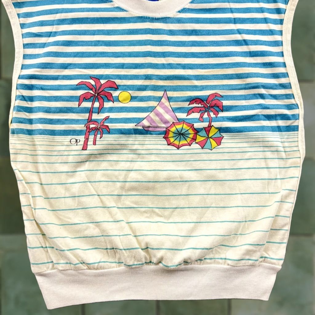 Ocean Pacific VINTAGE Ocean Pacific Shirt Womens Medium Striped Knit White Sleeveless 80s Ocean Pacific Women Shirt Mens Girls Size M / US 6-8 / IT 42-44 - 1 Thumbnail