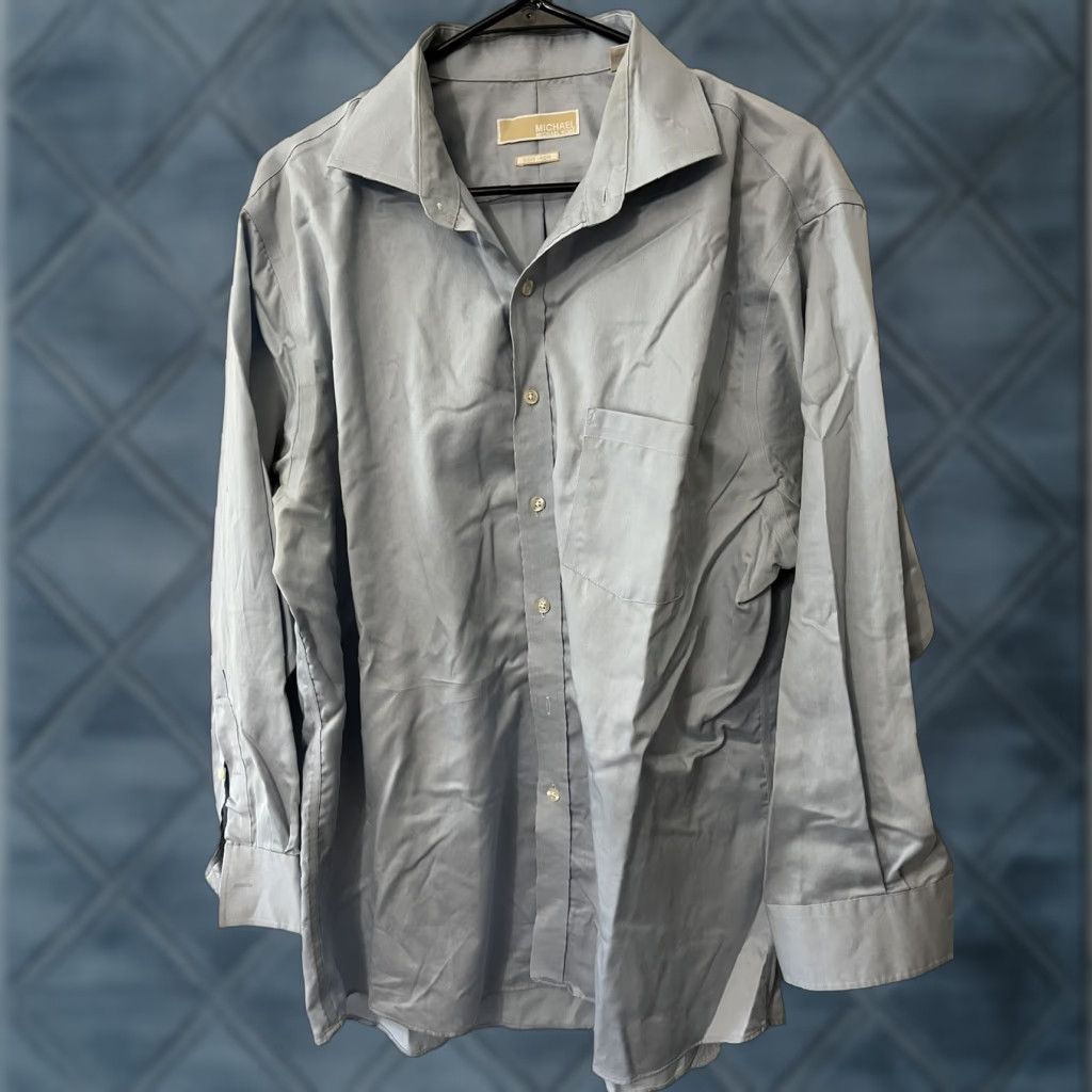 Michael Kors VINTAGE Michael Kors Button-Up Shirt Men 17-32/33 Blue Cotton 100% Solid Long Sleeve Spread Collar 100% Cotton Slimming Size 46R - 1 Thumbnail