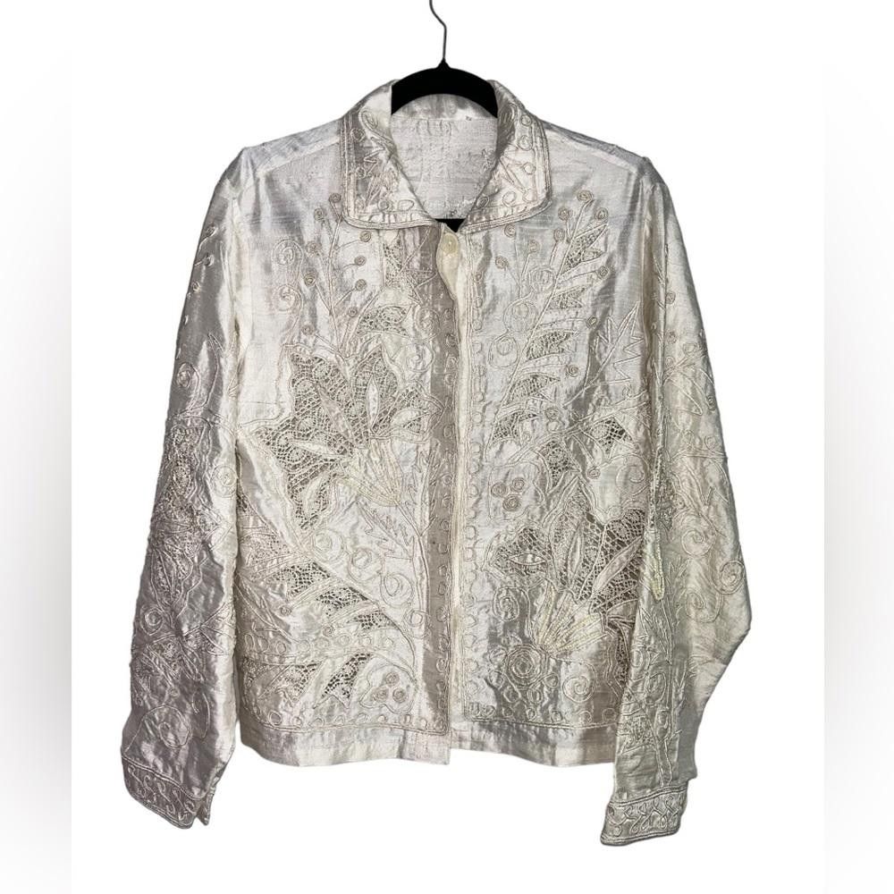 Designer Vintage Boho Embroidered Beaded Floral Shacket M/L Size L / US 10 / IT 46 - 1 Thumbnail