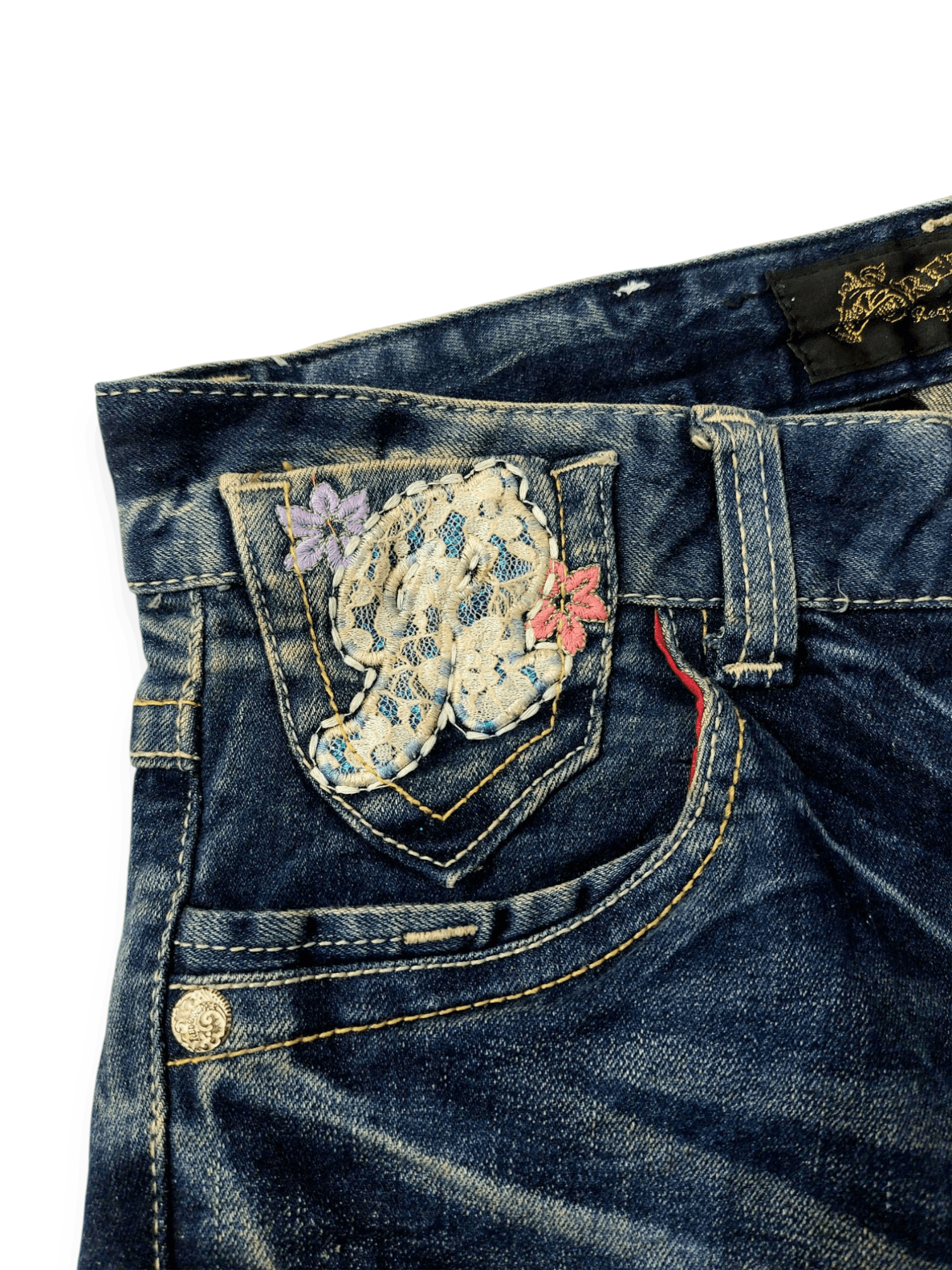 Designer 🔥Red Pepper Jeans Flare Embroidery Florish Skull Size 31" - 7 Thumbnail