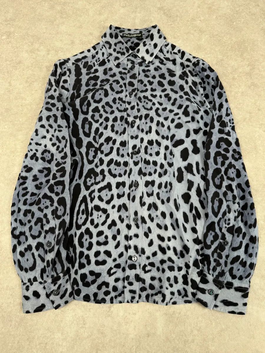 Dolce & Gabbana 2000s Dolce & Gabbana Blue & Black Leopard Silk Shirt Size XS / US 0-2 / IT 36-38 - 2 Thumbnail