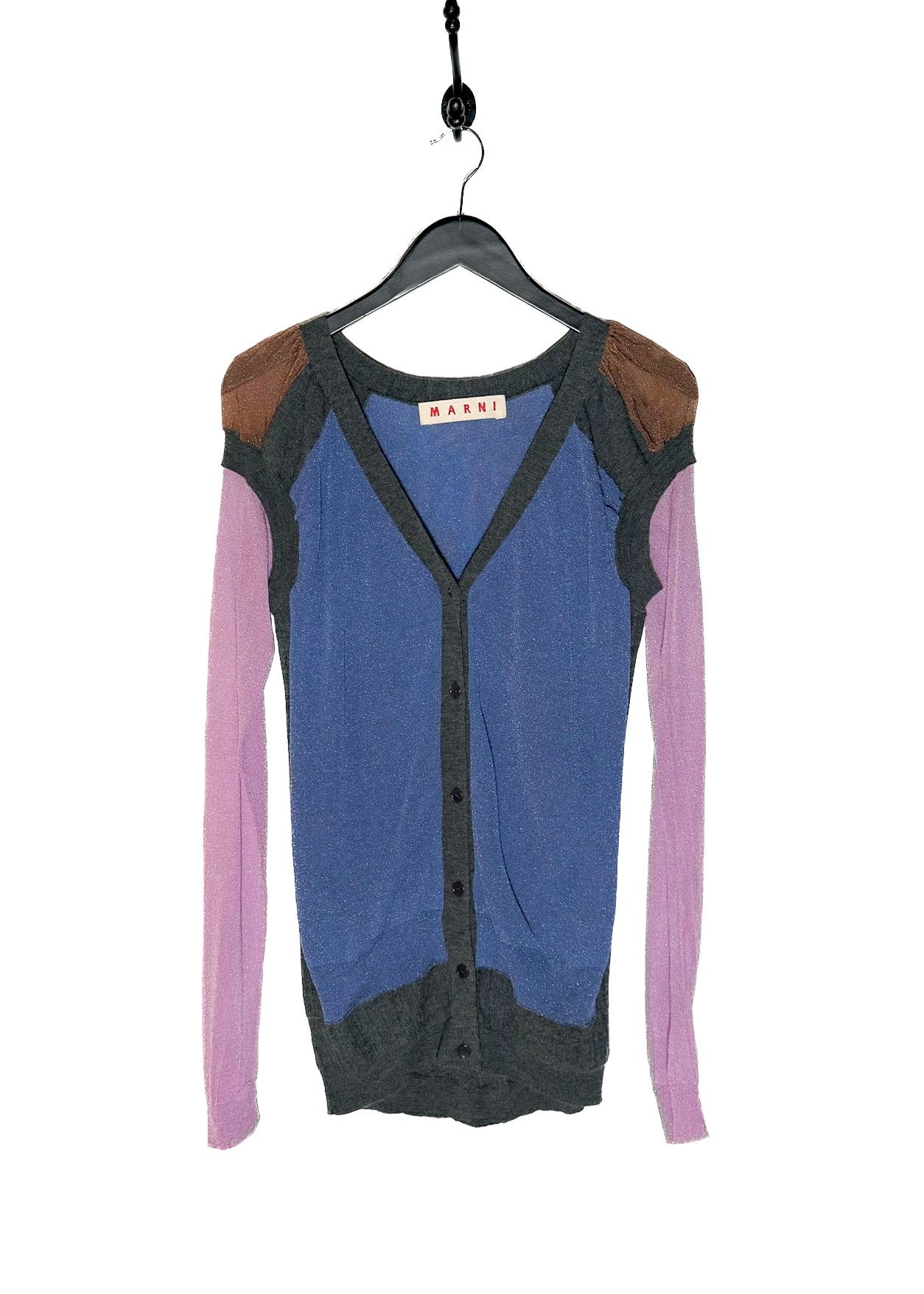Marni Marni Colorblock Pink Blue Grey Metallic Cardigan Sweater Size S / US 4 / IT 40 - 1 Thumbnail