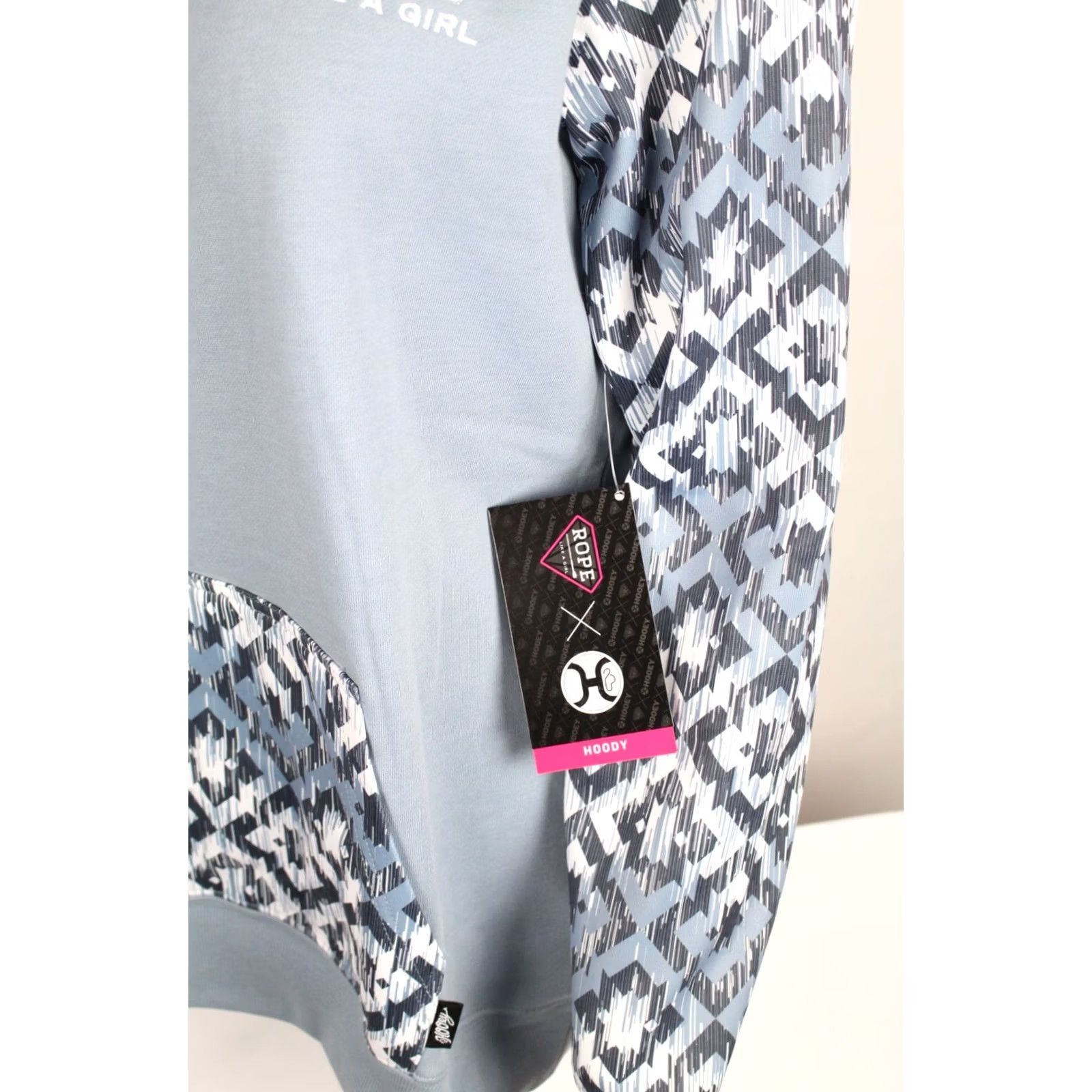 Vintage Rope Like A Girl Hooey Women's Southwest Blue Hoodie Long Sleeve Geometric Pullover HH1228BLWH Size L / US 10 / IT 46 - 4 Thumbnail