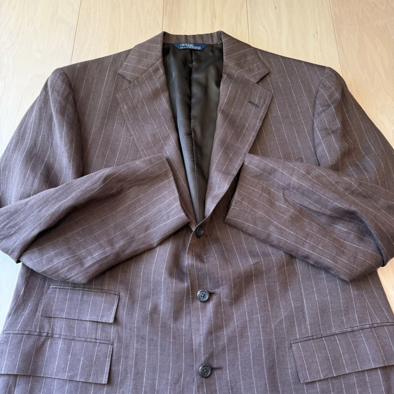Polo Ralph Lauren × Vintage Vintage Polo Ralph Lauren Blazer 44/38 Reg Brown Pinstripe Size 44R - 4 Thumbnail